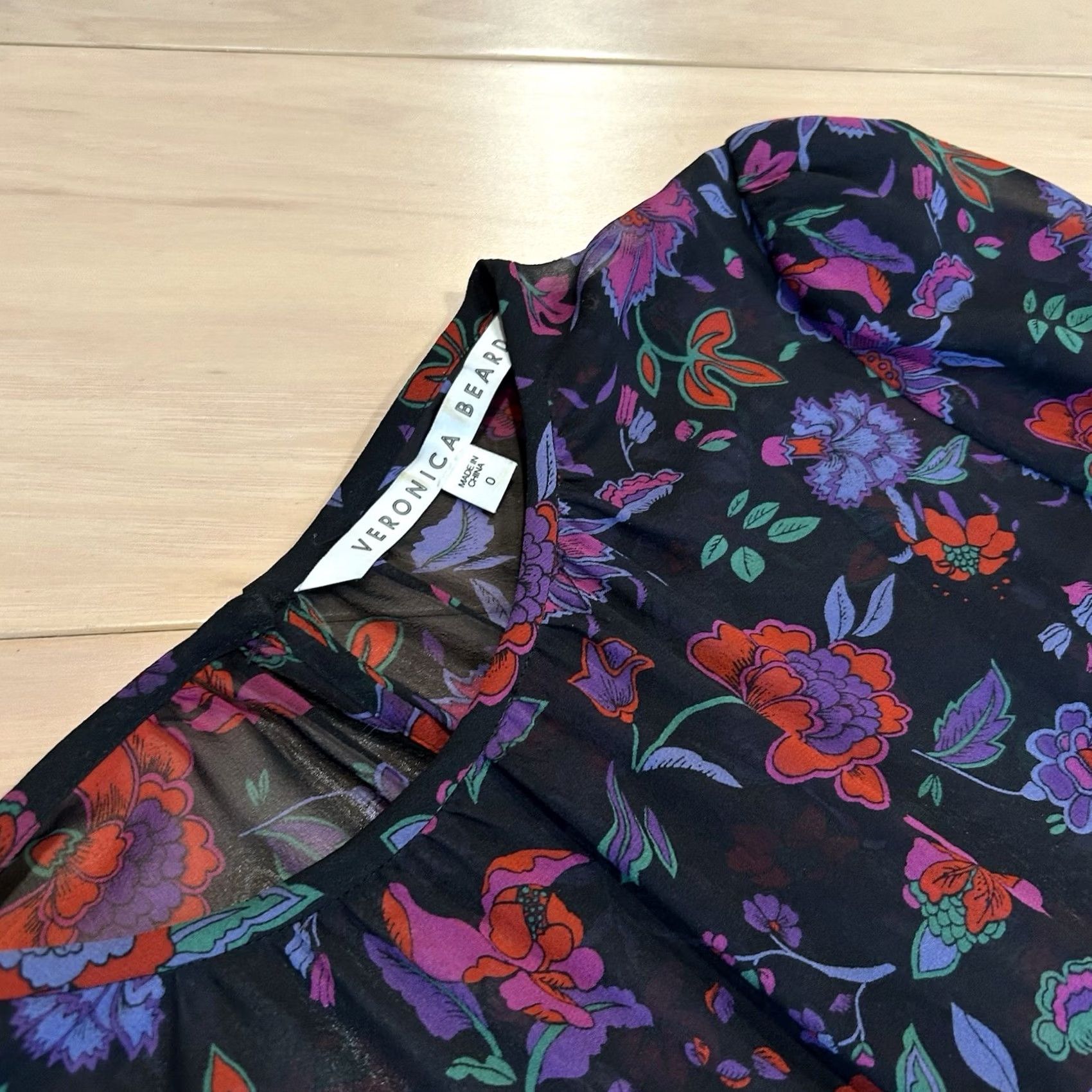 Veronica Beard VERONICA BEARD Mini-Dress Women’s Floral Silk Ruched Long Sleeve Black/Purple Multicolor 0 Size XS / US 0-2 / IT 36-38 - 3 Thumbnail