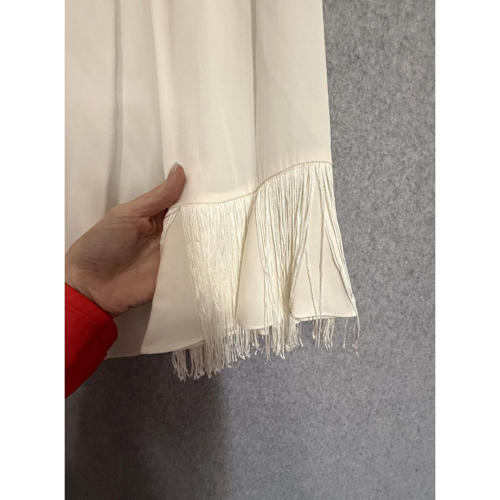 KOBI HALPERIN Kobi Halperin Blouse Womens Medium White Silk Fringe Rhinestone Boho Tunic Top Size M / US 6-8 / IT 42-44 - 3 Thumbnail