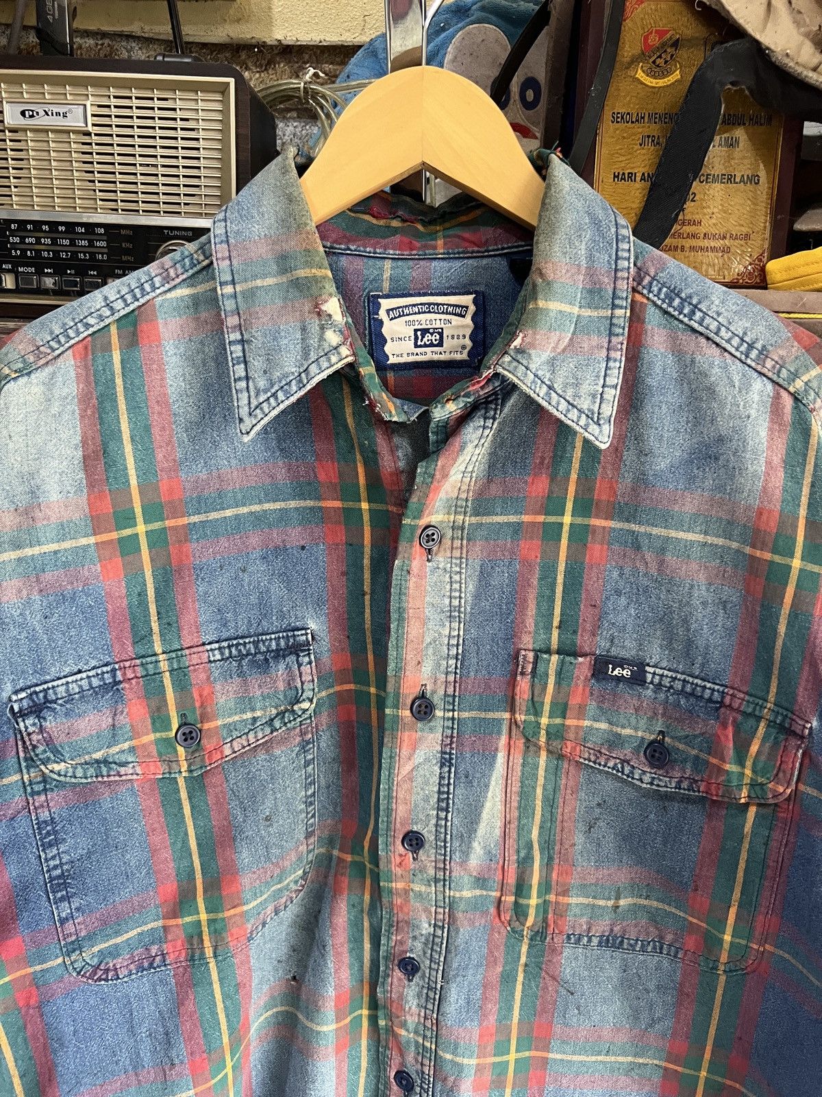 Lee 🔥Distressed Vintage Lee Made in Usa Flannel Size US M / EU 48-50 / 2 - 3 Thumbnail