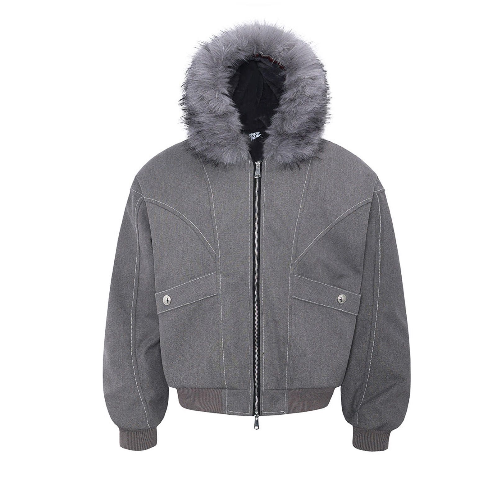 Japanese Brand Gray Hooded Bomber Jacket with Faux Fur Trim Size US M / EU 48-50 / 2 - 3 Thumbnail