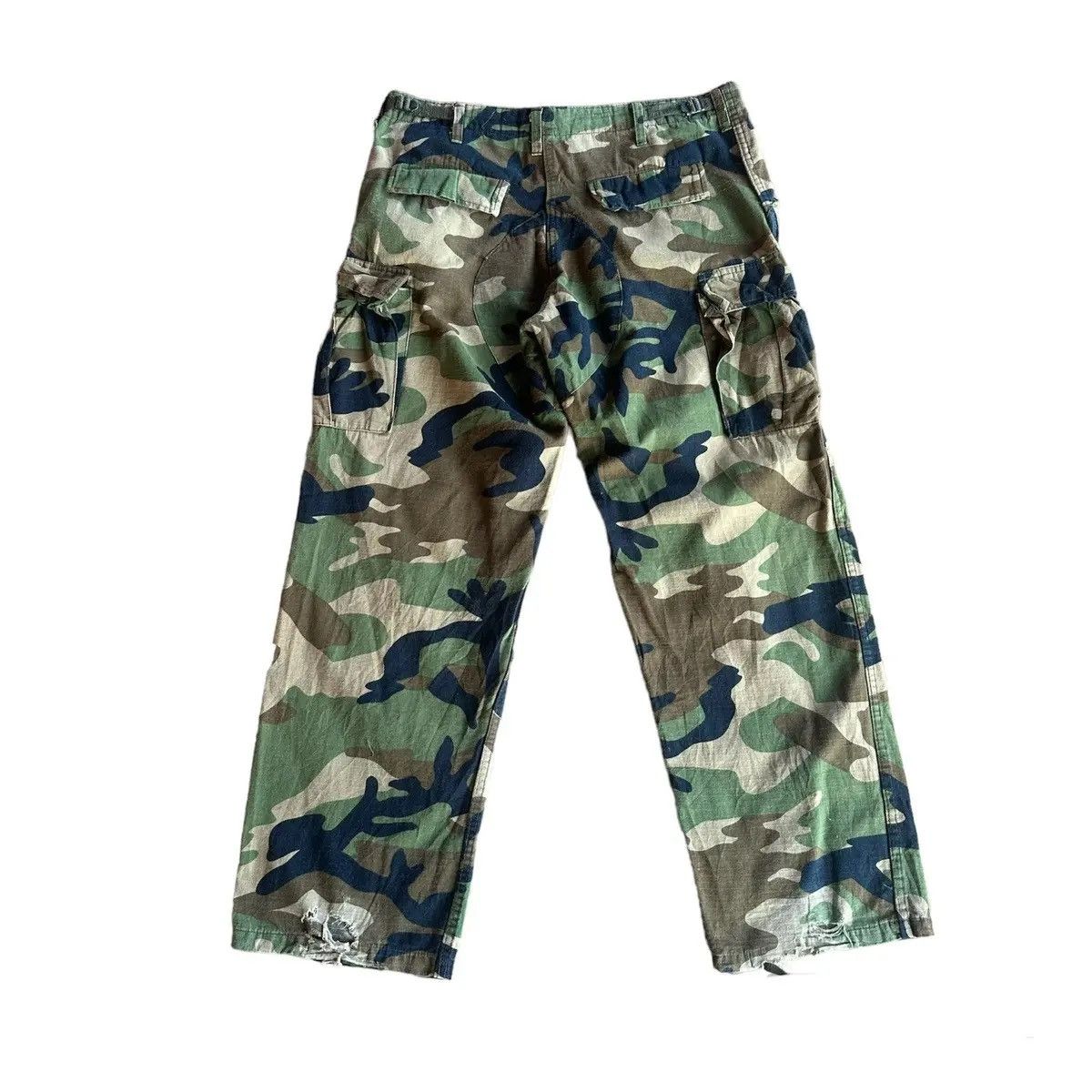 Japanese Brand VTG DOUBLE KNEE CAMO WOODLAND DISTRESSED TACTICAL CARGO PANT Size US 34 / EU 50 - 2 Thumbnail