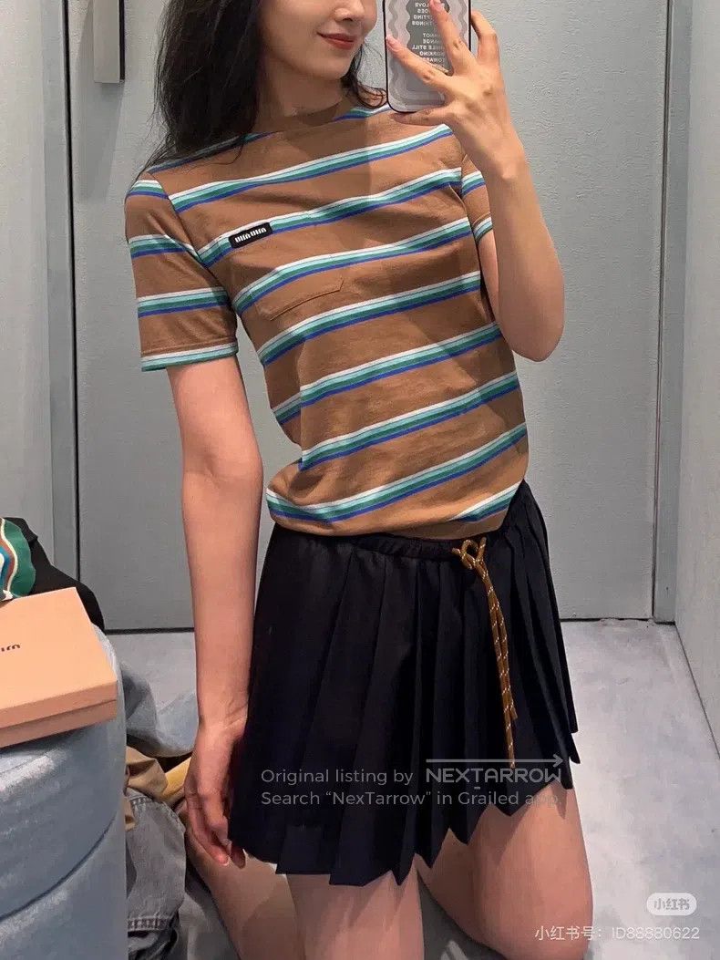 Miu Miu Miu Miu Size XS Brown-green striped T-shirt Size XS / US 0-2 / IT 36-38 - 8 Thumbnail