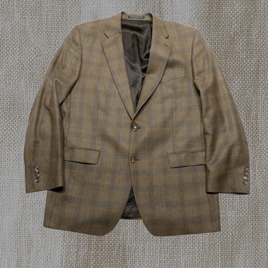Linea Linea Sport Coat Mens 46L Long Brown Plaid Wool Tweed Blazer Jacket Canada Size 46R - 1 Thumbnail