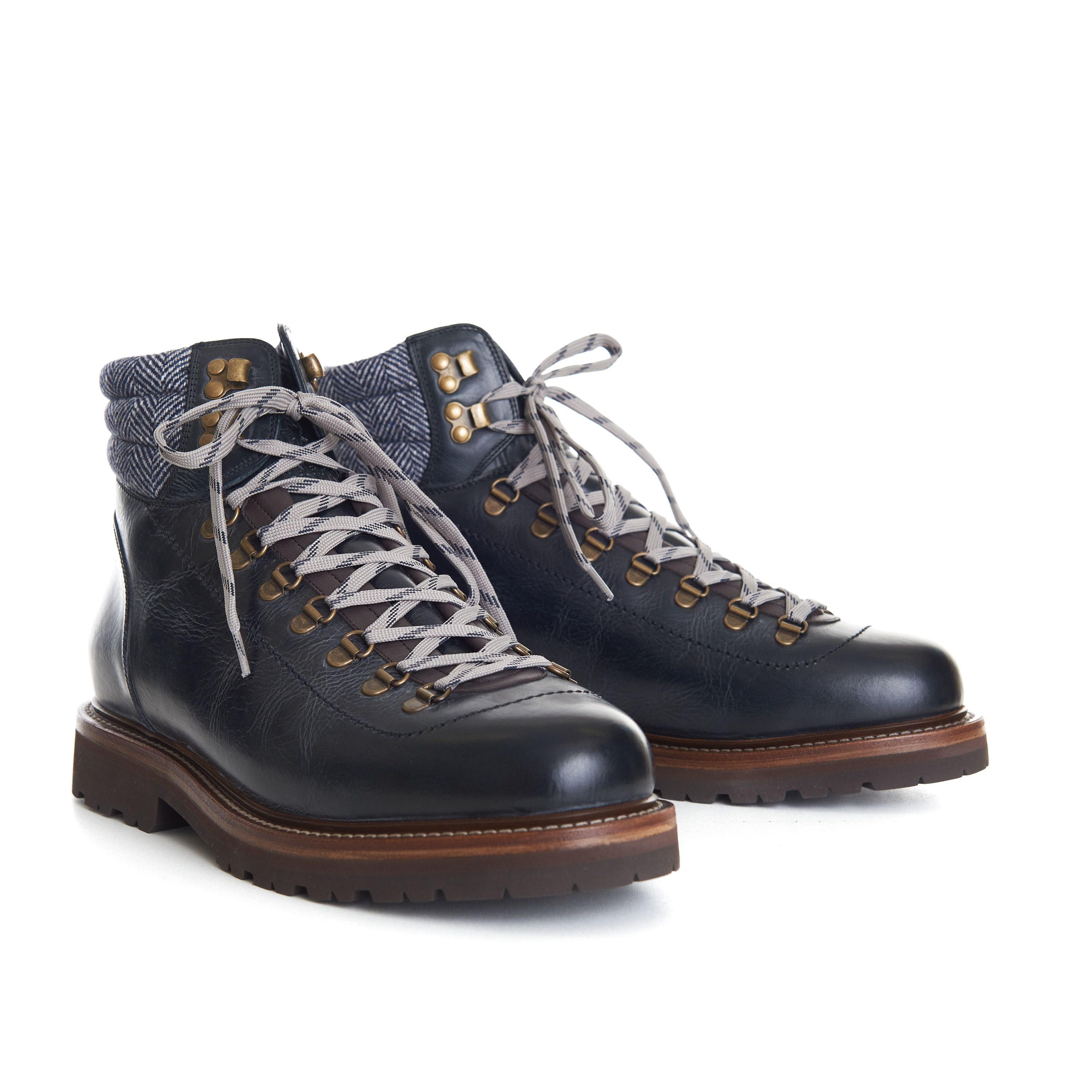 Brunello Cucinelli Mountain Boots In Blue Leather With Shearling Lining Size US 12 / EU 45 - 1 Thumbnail