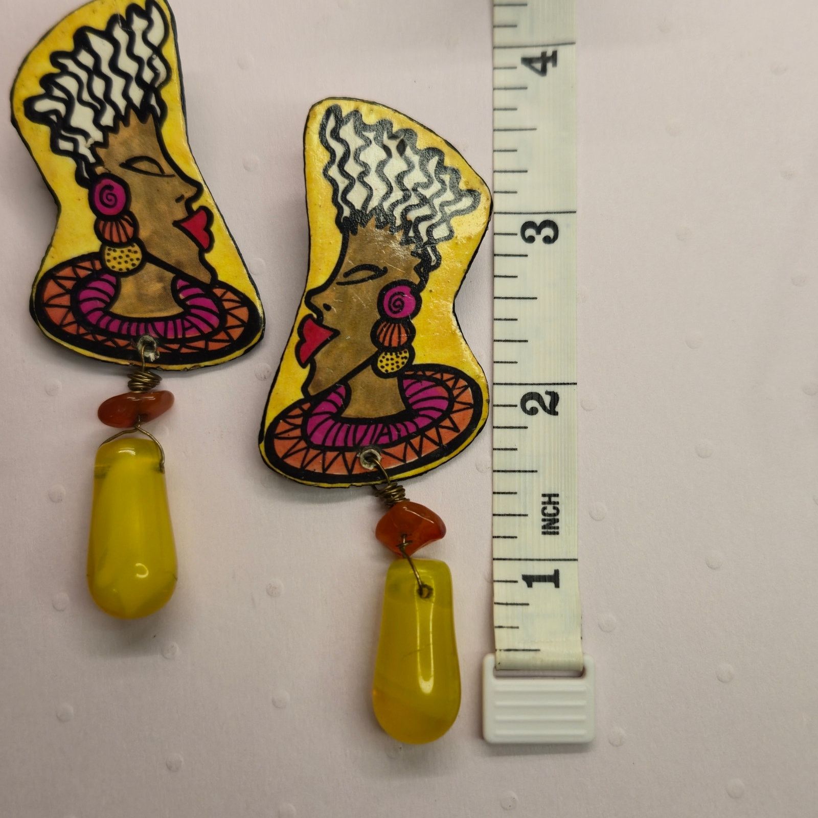 Vintage Vintage Afrocentric Hand Painted Earrings African Queen Glam Size ONE SIZE - 4 Thumbnail
