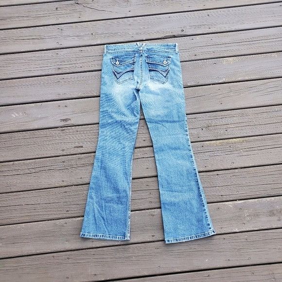Vintage Vintage 90s y2k LEI Blue Denim Low Rise Hip Huggers Flare Bo Size 30" / US 8 / IT 44 - 2 Thumbnail