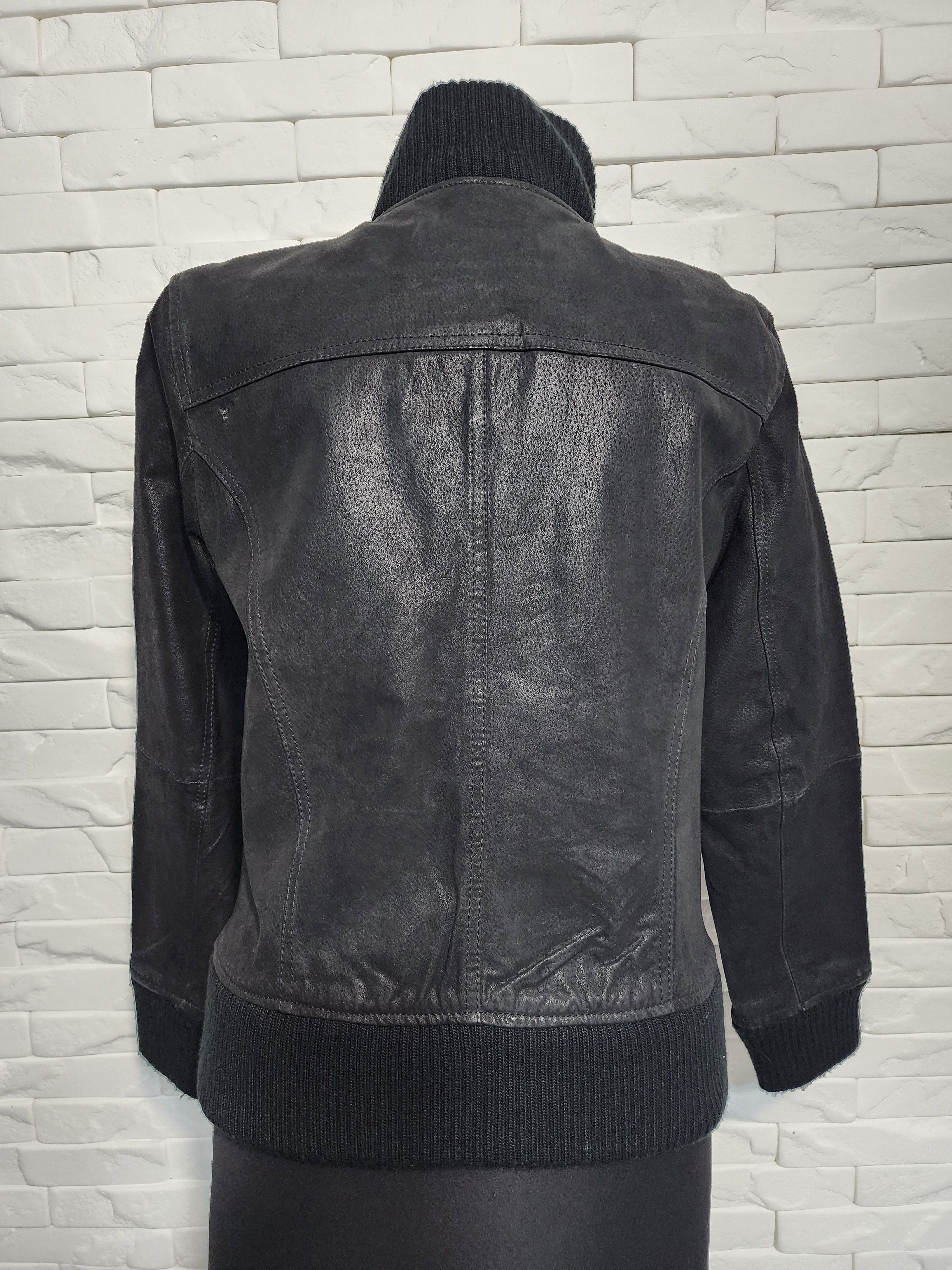 Other Black Leather Zip-Up Jacket: Women's Knitted Trim Sportswear Size L / US 10 / IT 46 - 4 Thumbnail