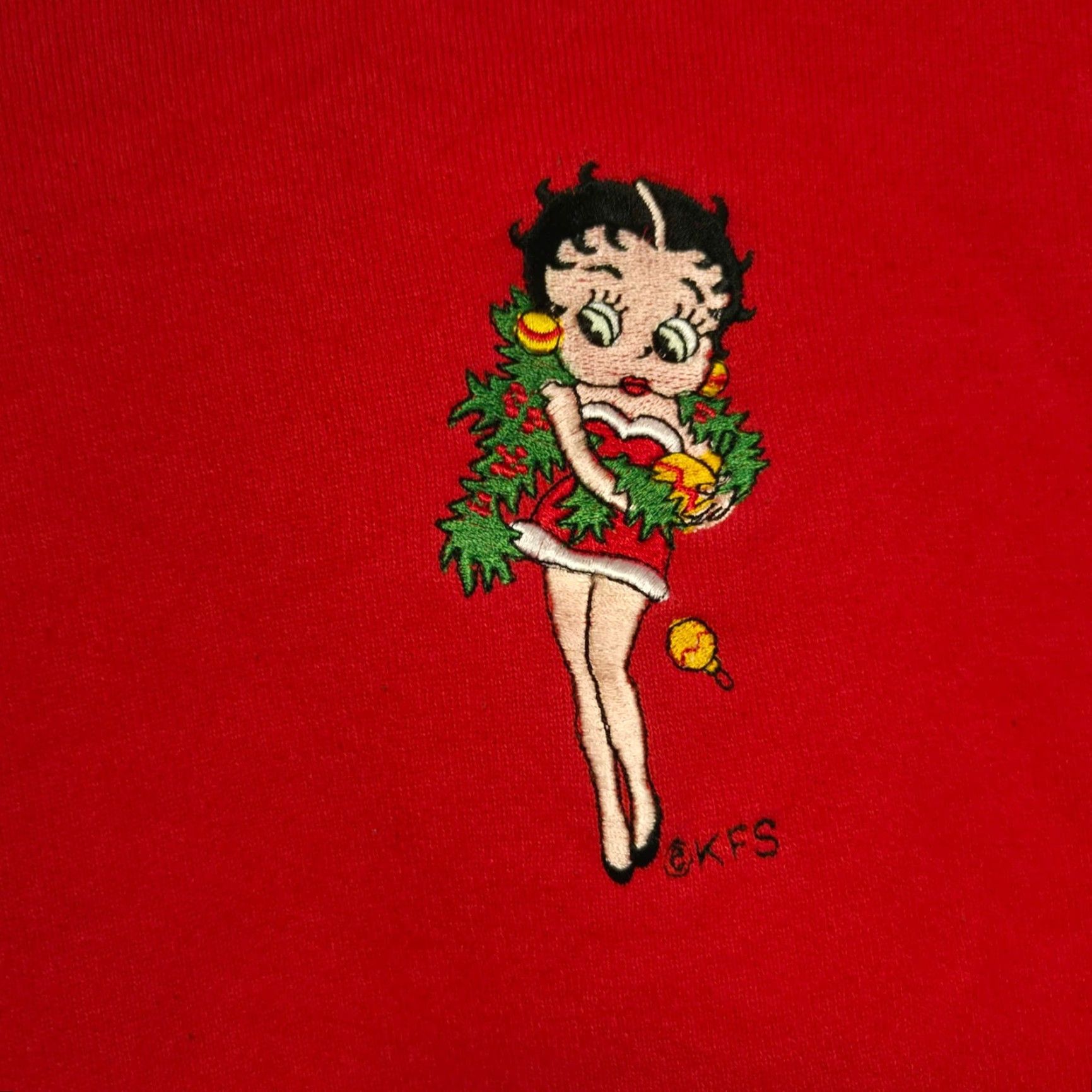 Hanes VINTAGE Betty Boop Christmas Sweatshirt L Red Embroidered 90's Rare Hanes Unisex Adults Pullover Mens Womens Size US L / EU 52-54 / 3 - 2 Thumbnail