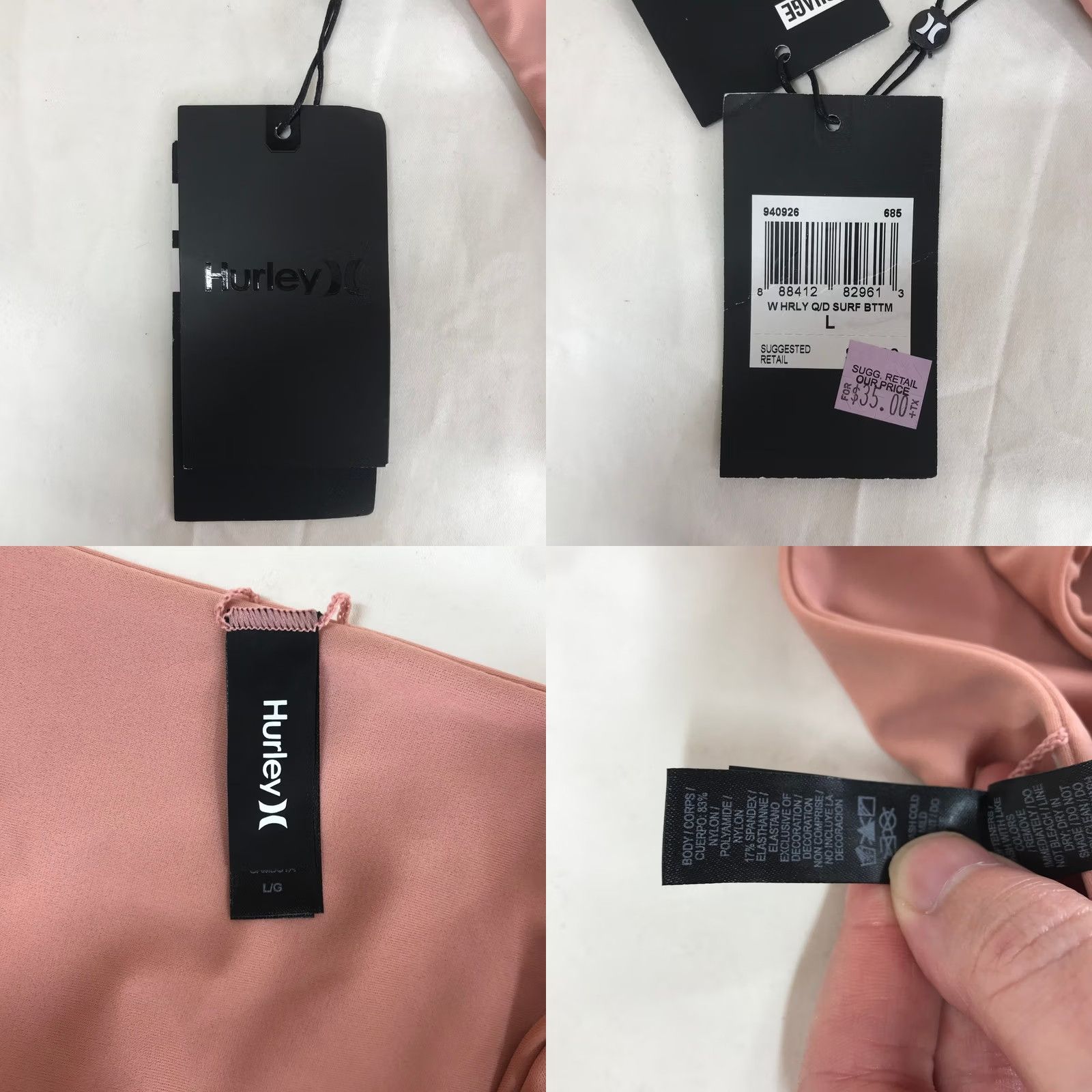 Hurley Hurley Bottoms Bikini Pink Low Rise Solid S Womens Dusty Rose Quick Dry Logo Back Womens Size 28" / US 6 / IT 42 - 8 Thumbnail