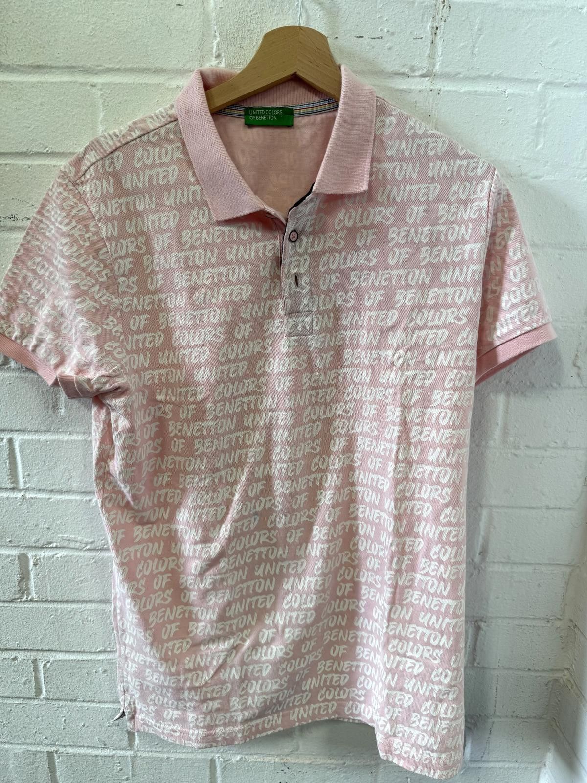 Benetton Benetton Pink Polo Shirt with Logo Print Size L / US 10 / IT 46 - 1 Thumbnail