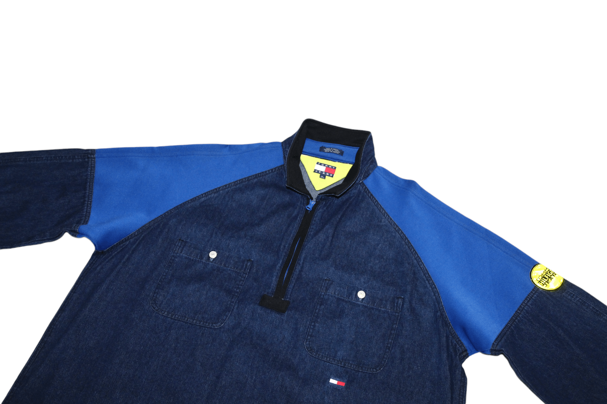 Tommy Hilfiger 90's RARE💥Tommy Jeans Indigo Denim Softshell Trim Pullover Size US XL / EU 56 / 4 - 5 Thumbnail