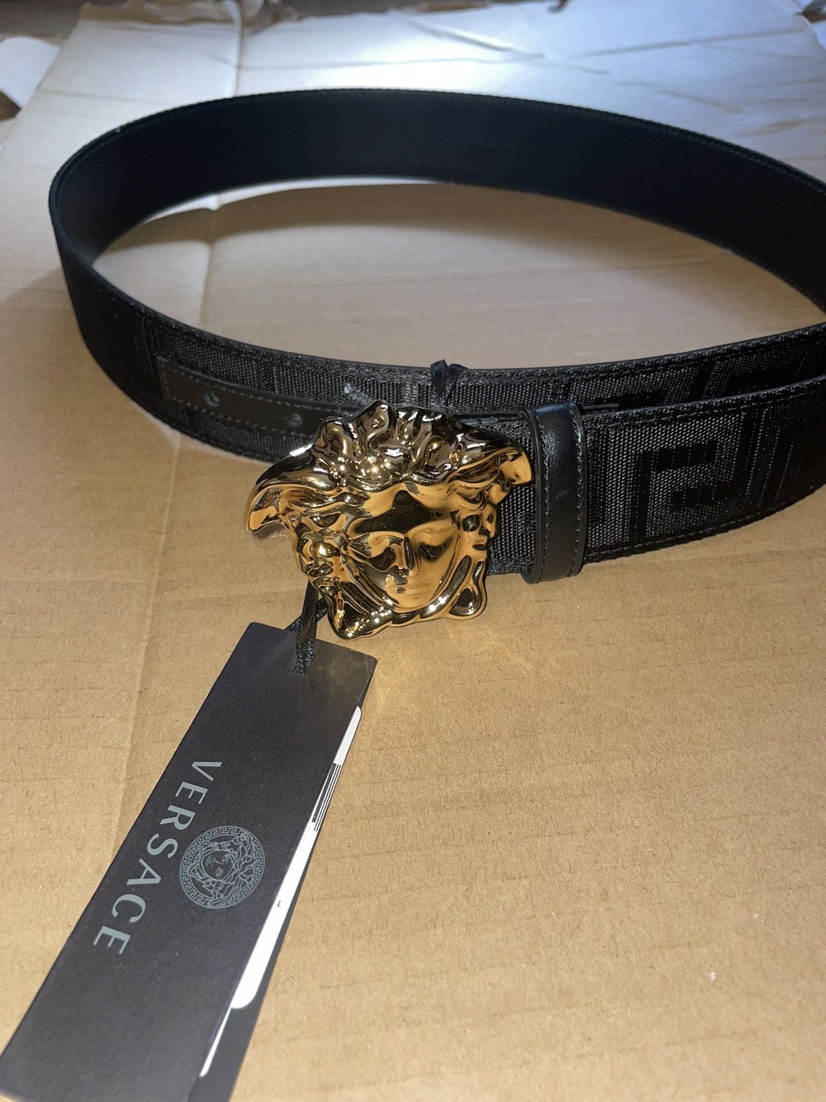 image of Versace Gold Medusa Belt in Black, Men's (Size 34)