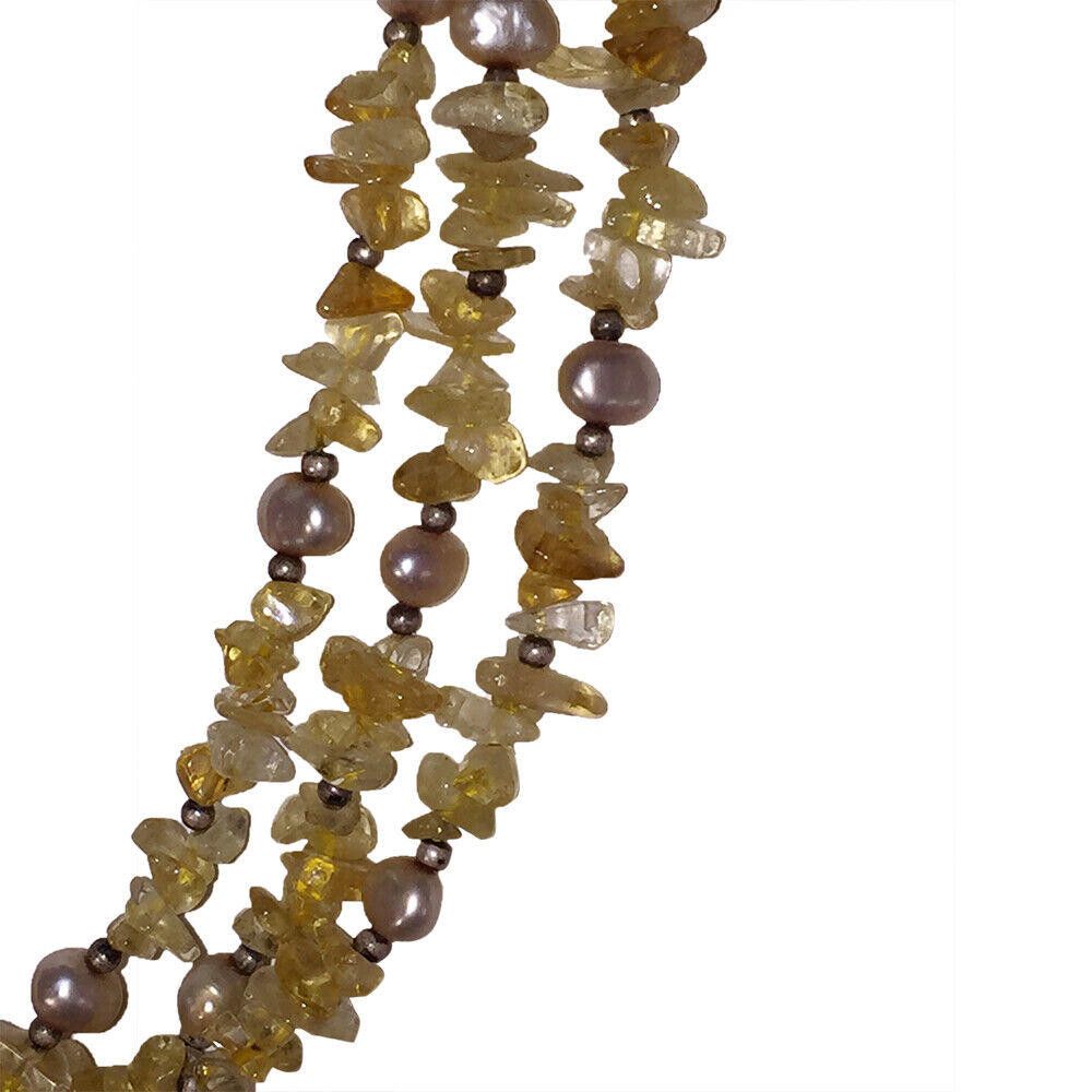 Designer Citrine Freshwater Pearl Silver Bead Multi Strand Necklace Size ONE SIZE - 3 Thumbnail