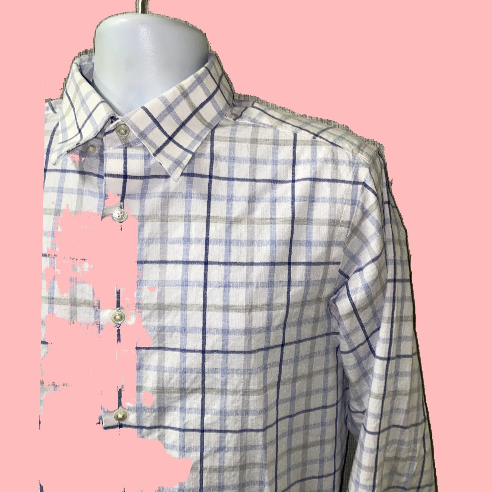 Hart Schaffner Marx Hart Schaffner Marx Mens Long Sleeve Button Down Shirt White Blue Check Size L Size 42R - 2 Thumbnail