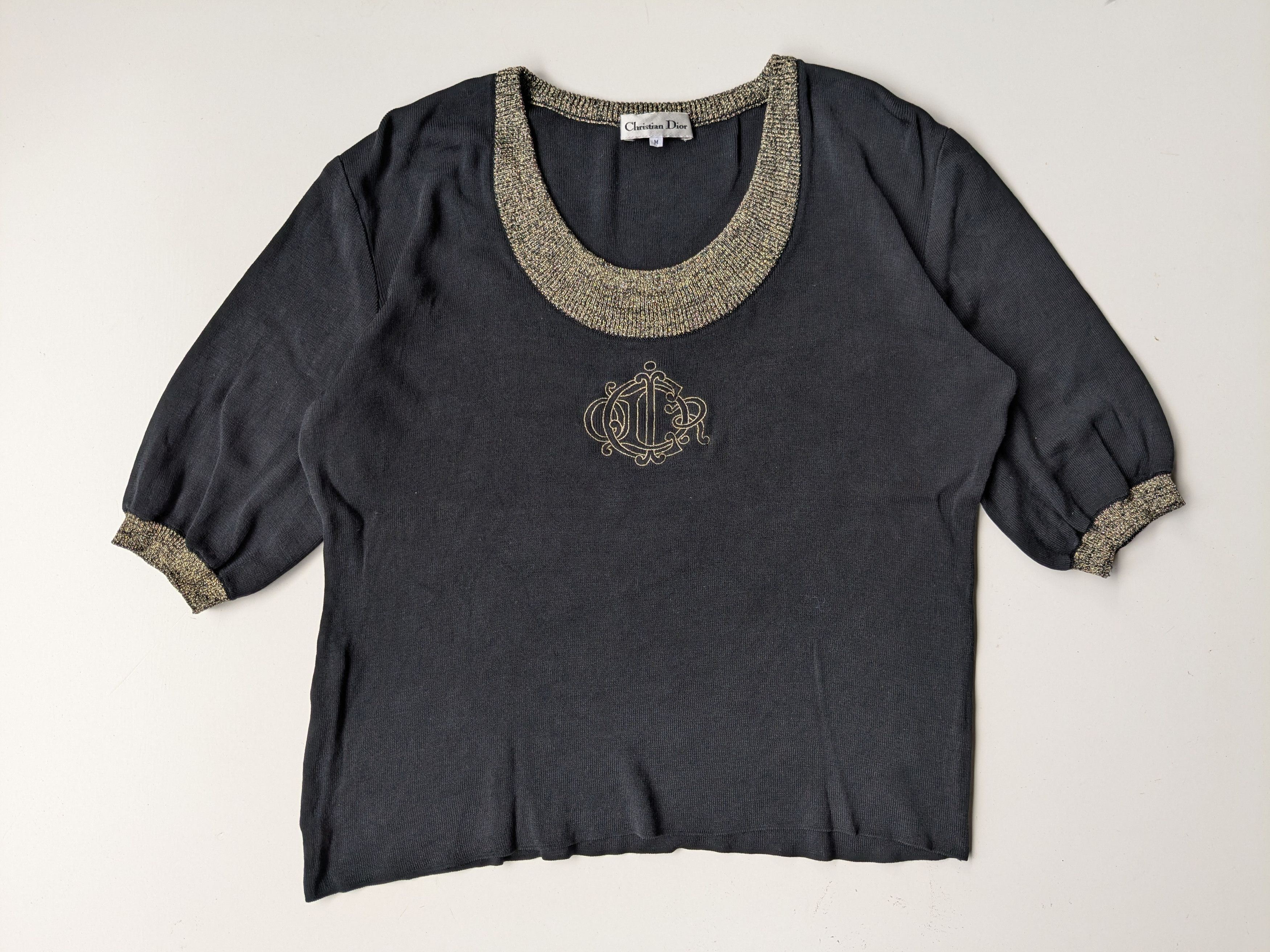 Christian Dior Monsieur Vintage Christian Dior crop black knit gold embroidery shirt Size M / US 6-8 / IT 42-44 - 1 Thumbnail