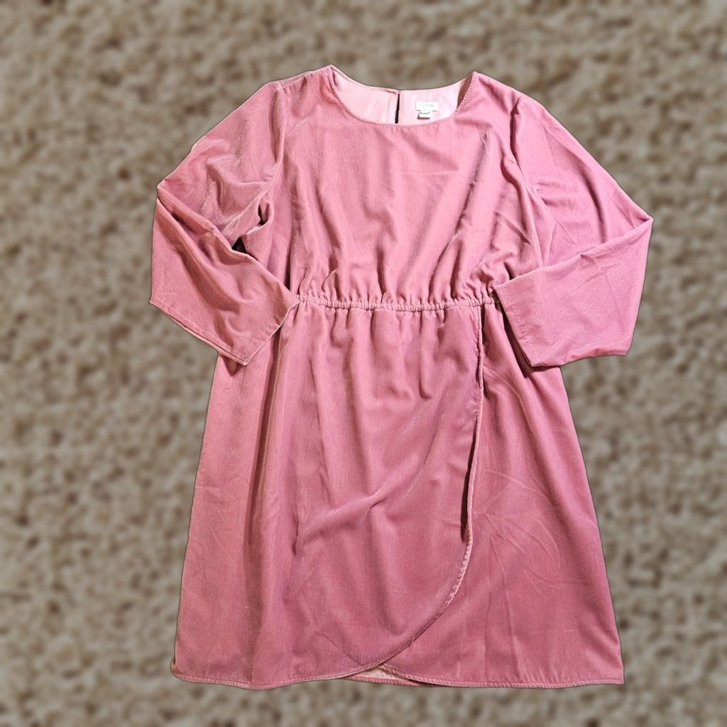 J.Crew J.CREW Dress Women 18 Pink Velour Velvet Long Sleeve Elastic Waist Casual Career Size XXL / US 16-18 / IT 52-54 - 1 Thumbnail