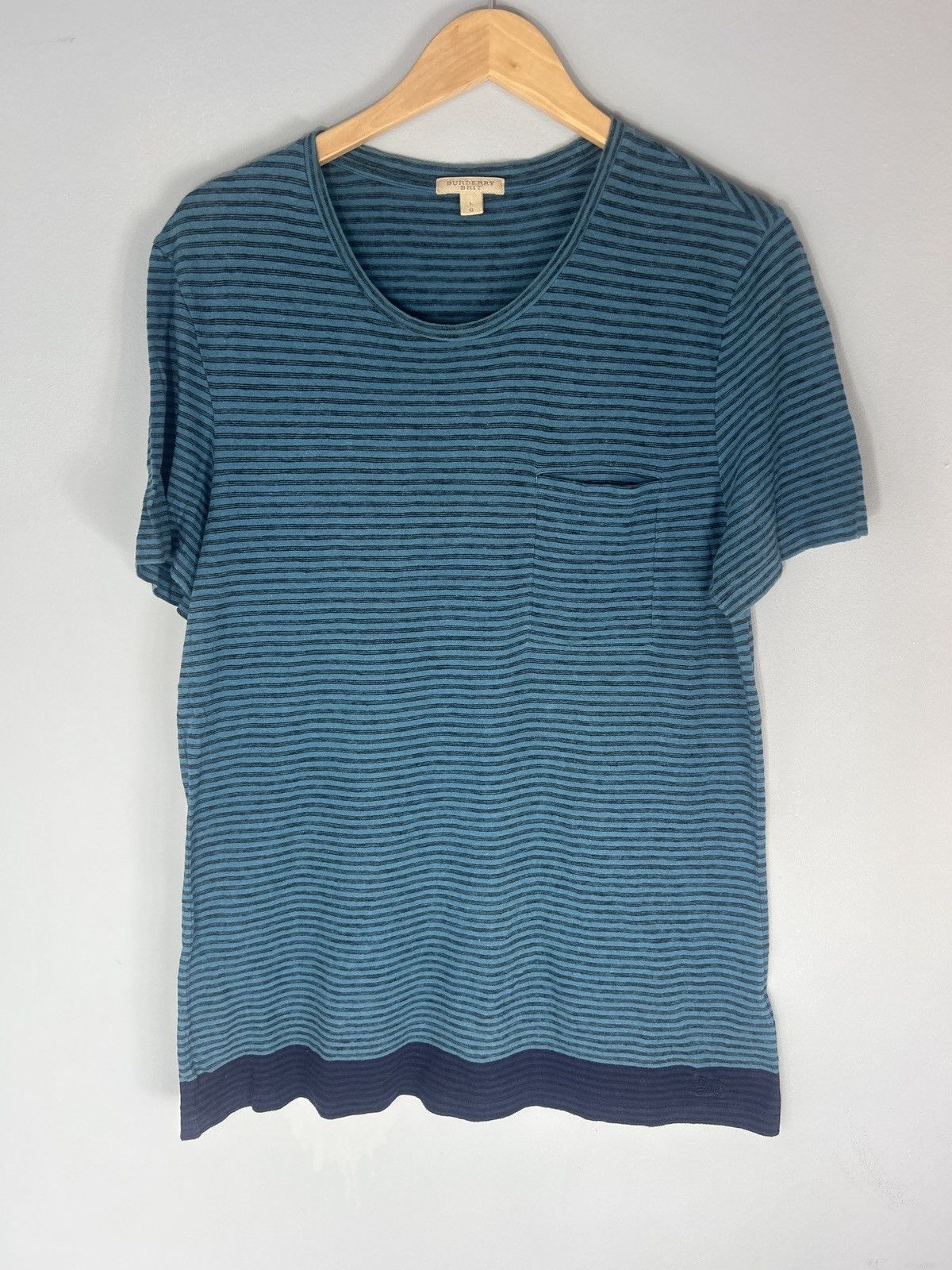 Burberry Burberry Brit Striped Pocket Cotton Linen Blend T-shirt Size US L / EU 52-54 / 3 - 1 Thumbnail