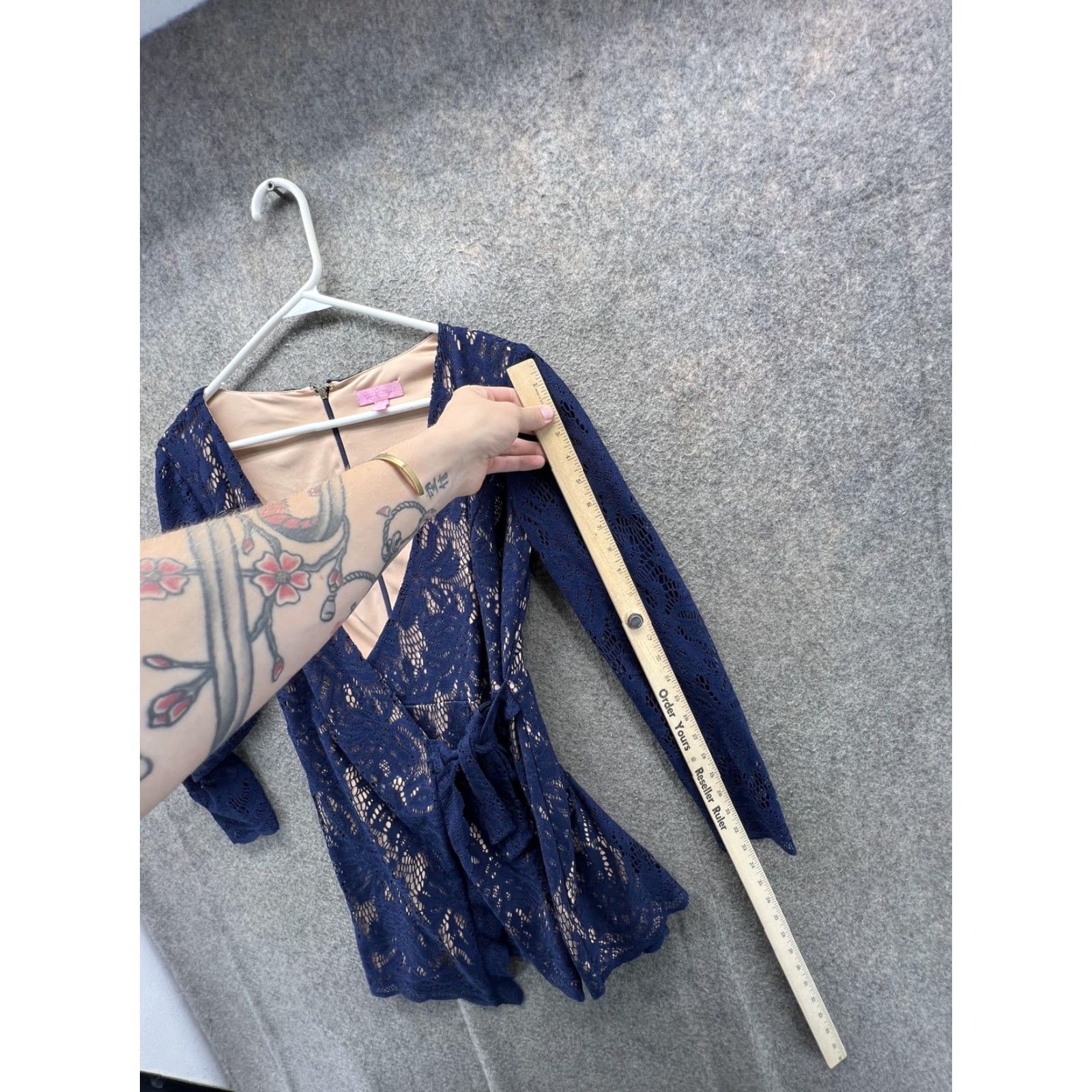 Lilly Pulitzer Lilly Pulitzer Dress Womens Small Navy Floral Lace Wrap V-Neck Long Sleeve Mini Dress, Party Cocktail Wedding, Belted, Zipper Back, Spring Summer Fall Size S / US 4 / IT 40 - 2 Thumbnail