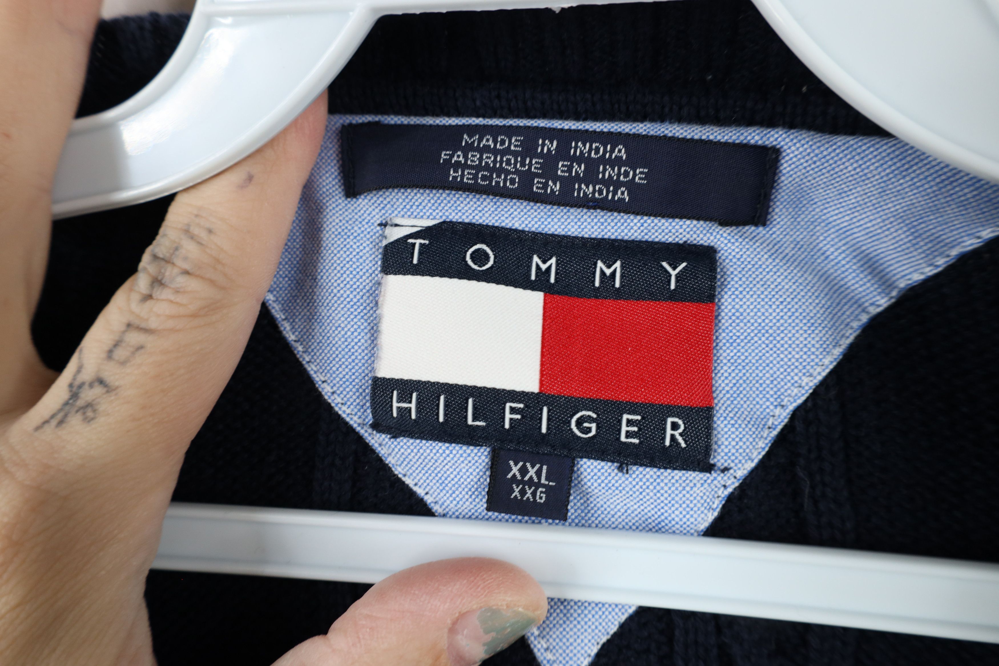 Tommy Hilfiger × Vintage Vintage 90s Tommy Hilfiger Cotton Cable Knit Sweater Blue Size US XXL / EU 58 / 5 - 5 Thumbnail