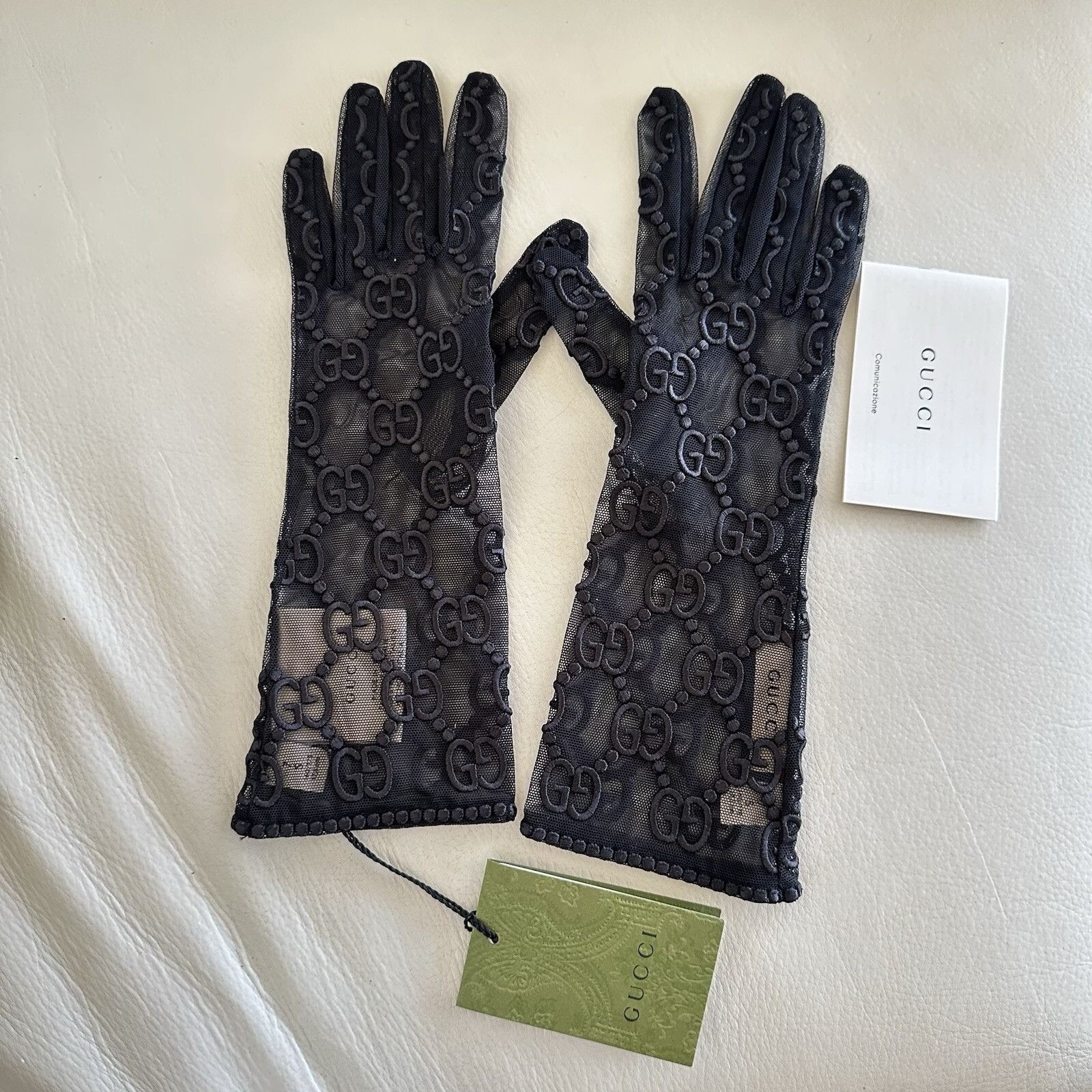 Gucci NWT GUCCI GLOVES TULLE LACE GG BLACK Sz 8.5 / L Size ONE SIZE - 3 Thumbnail