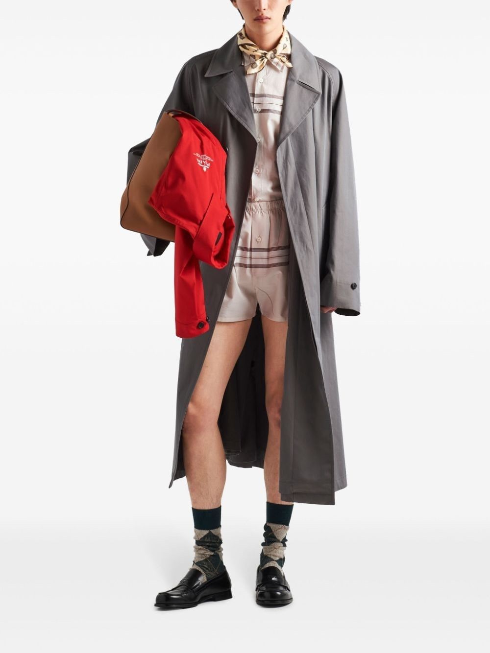 Prada o1bcso1str1025 Twill Maxi Cotton Trench Coat in Grey Size US L / EU 52-54 / 3 - 2 Thumbnail