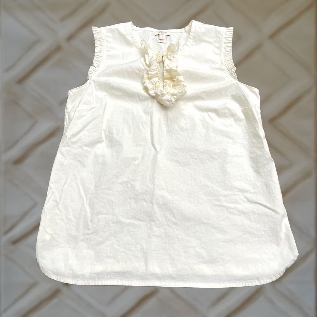 J.Crew J.Crew Ivory Ruffle Tank Blouse Womens Size 2 Sleeveless Casual Keyhole Cotton Blend Size XS / US 0-2 / IT 36-38 - 1 Thumbnail
