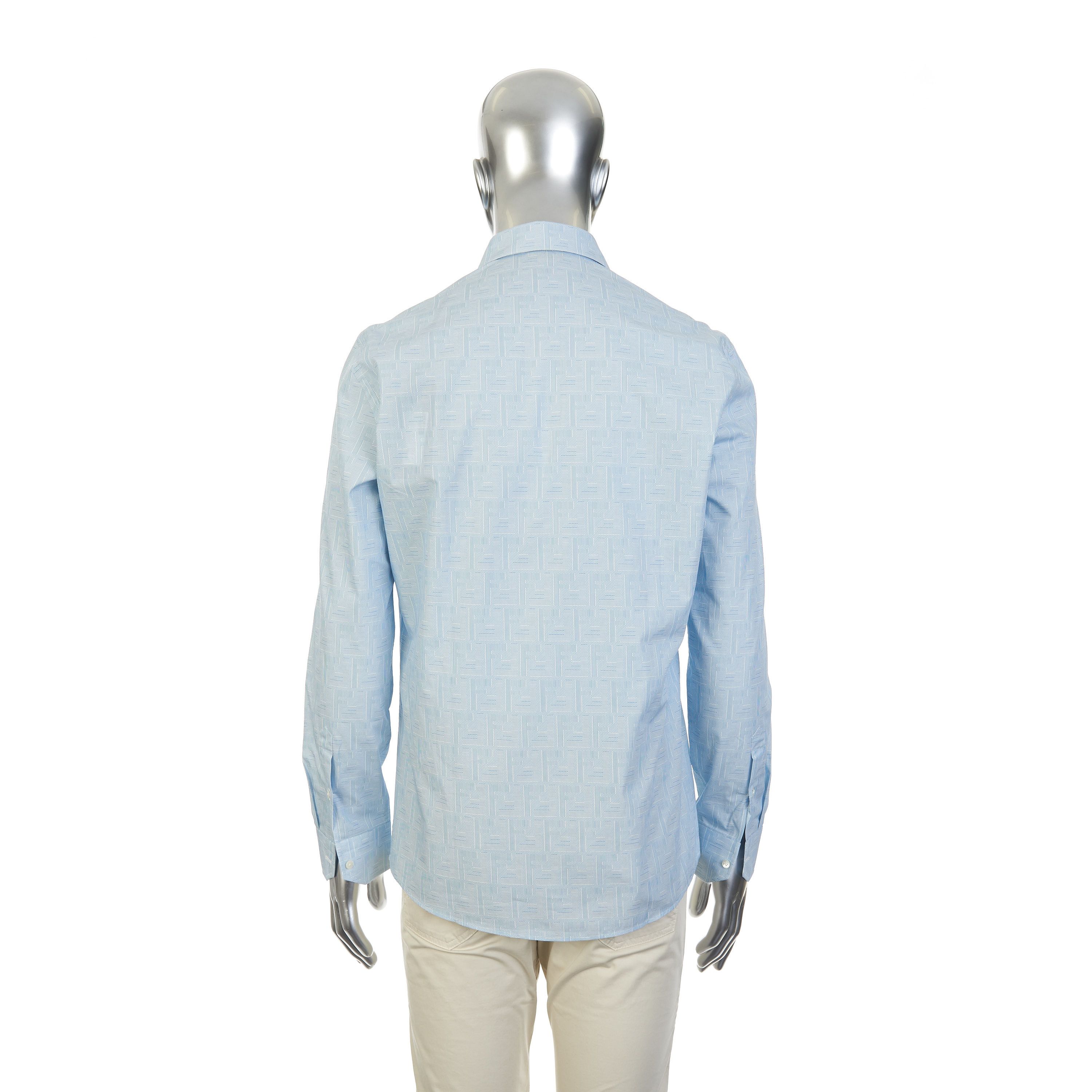 Fendi Longsleeve Shirt In Blue Cotton With Fendi Motif Print Size US M / EU 48-50 / 2 - 5 Thumbnail