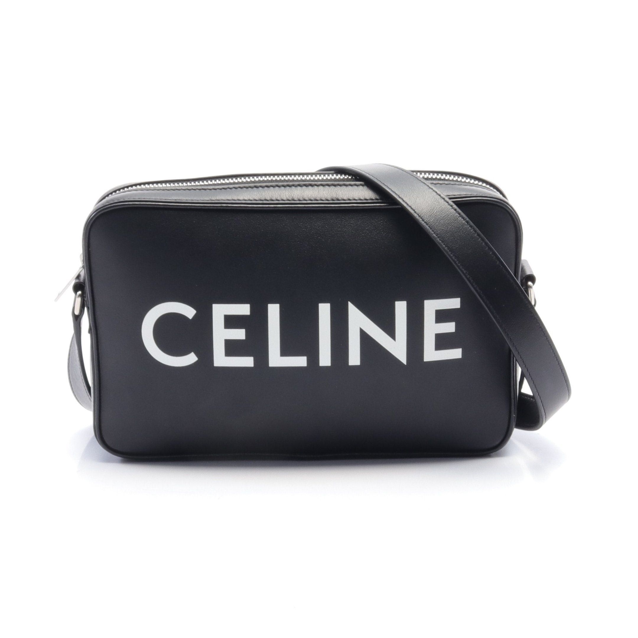 image of Celine Medium Messenger Bag Shoulder Bag Leather Black Logo Print, Women's