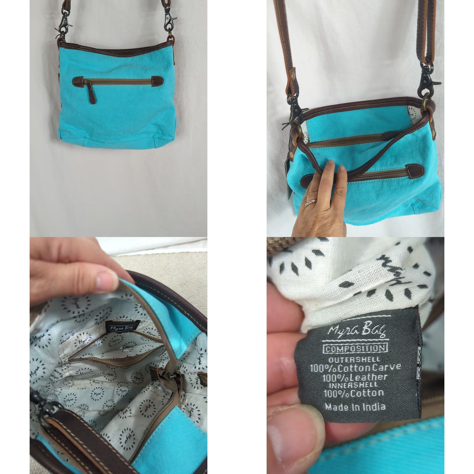Vintage VINTAGE Myra Bag Swashy Swag Crossbody S-2084 Turquoise Floral Boho Hippie Trail Womens Small Adjustable Strap Leather Canvas Subcategory Bag Size ONE SIZE - 8 Thumbnail