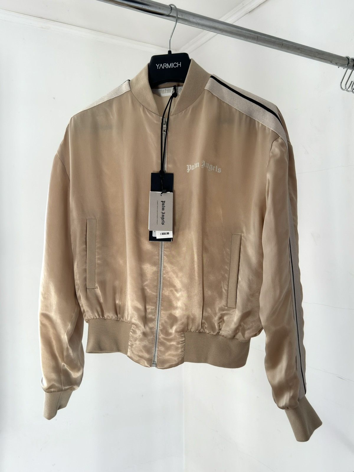 Palm Angels Palm Angels Silk Beige Bomber Jacket Size US S / EU 44-46 / 1 - 1 Thumbnail
