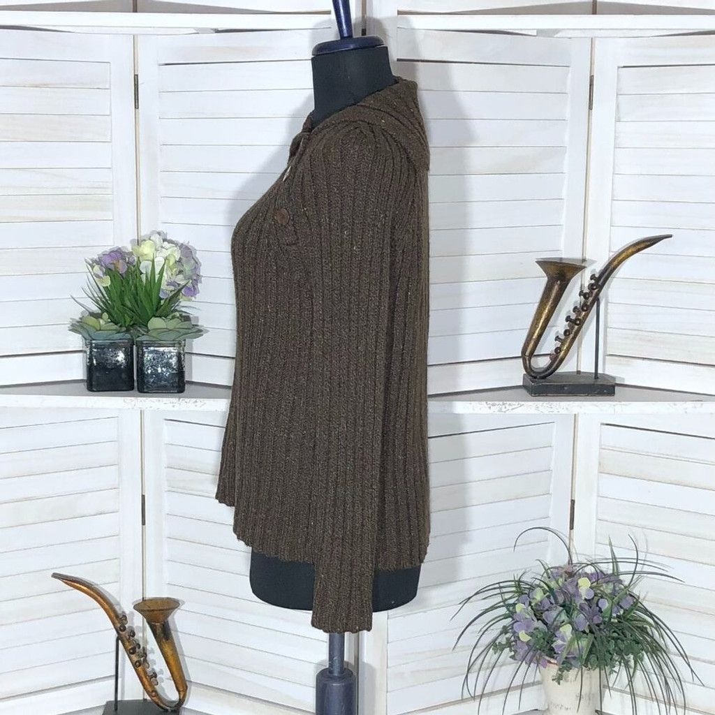 Vintage 90s Y2K ribbed knit brown cotton sweater stretchy Sz M L Size L / US 10 / IT 46 - 4 Thumbnail