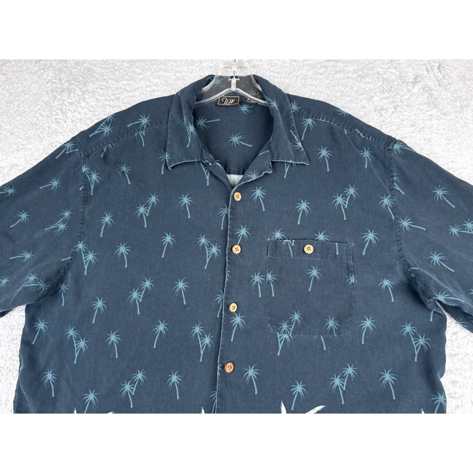 Vintage WfF Shirt Men 2XL Blue Floral Palm Tree 100% Silk Hawaiian Beach Pocket Size US XXL / EU 58 / 5 - 4 Thumbnail