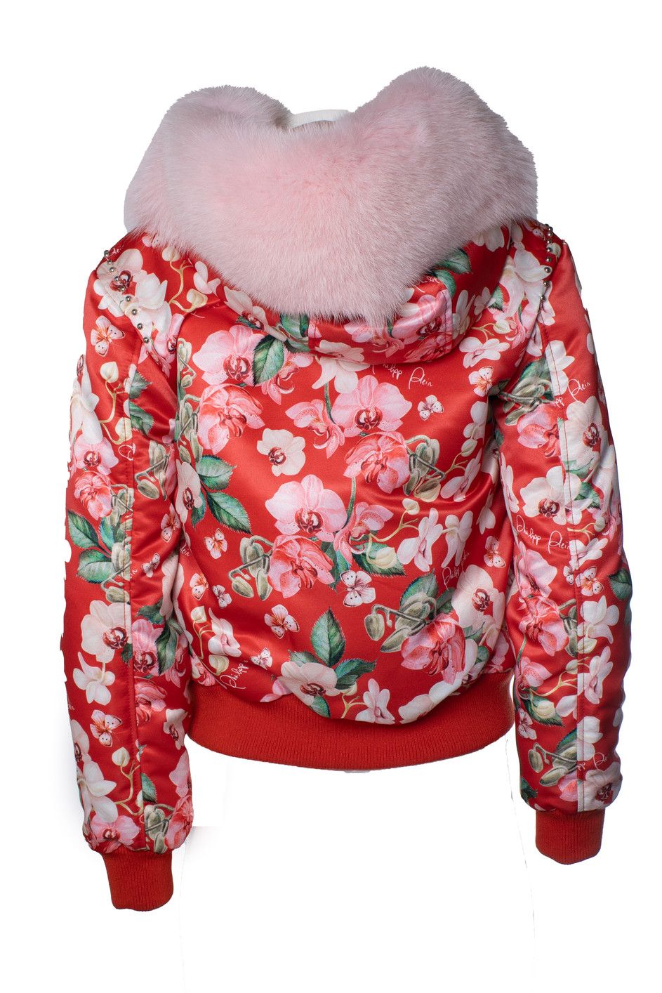Philipp Plein Philipp Plein, red orchid printed bomber with fur Size S / US 4 / IT 40 - 3 Thumbnail