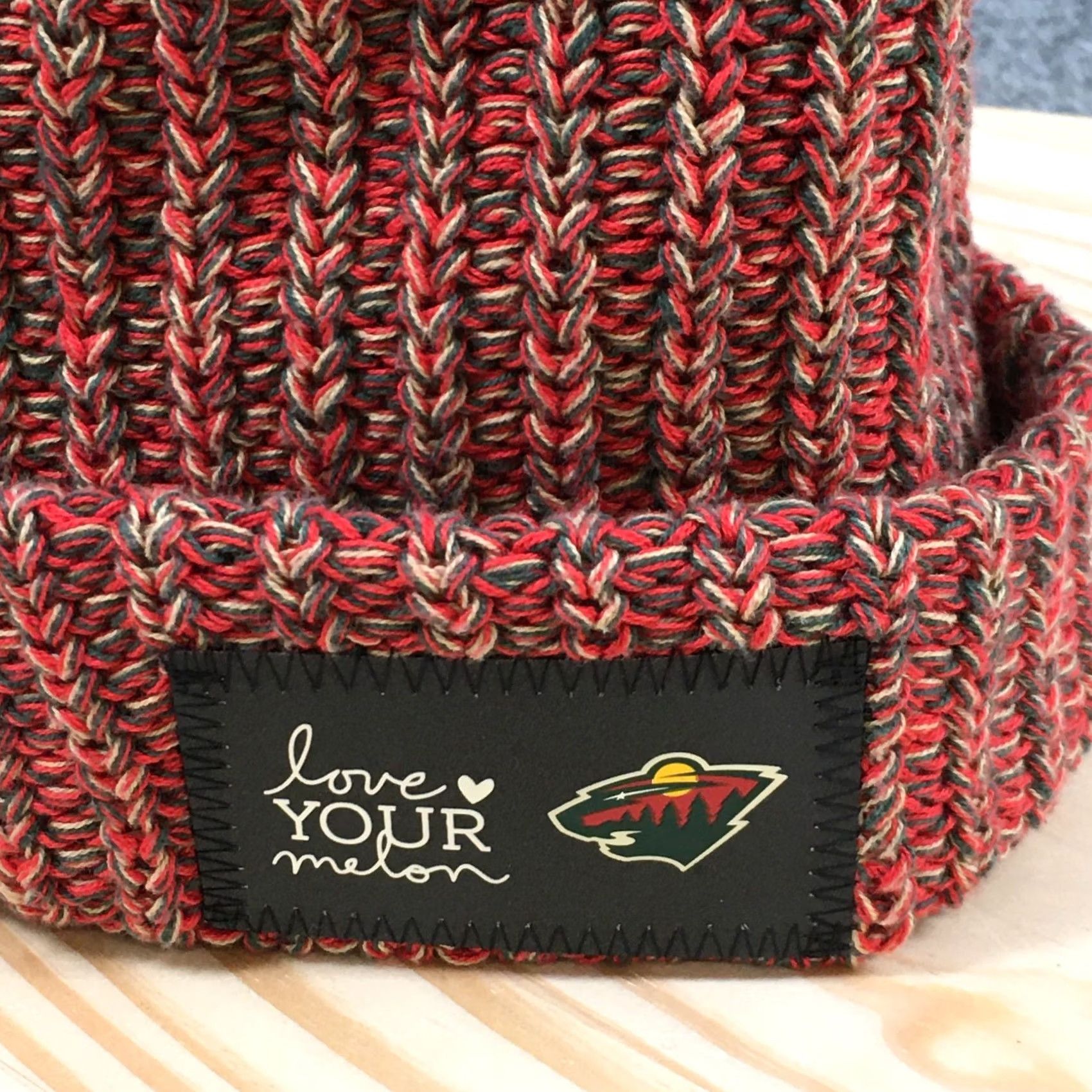 Vintage Minnesota Wild Love Your Melon Beanie Hat Unisex Red OS Adjustable Cotton Winter Size ONE SIZE - 3 Thumbnail