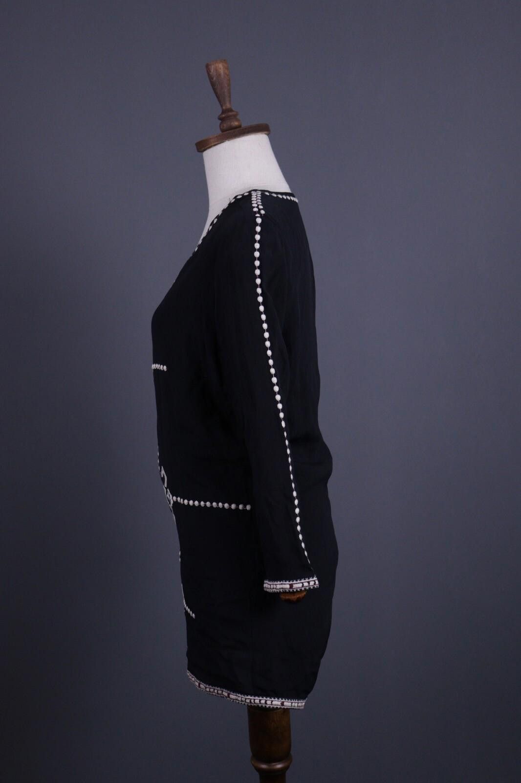 Wilkes Bashford BA&SH Dahlia Black Embroidred V-Neck Robe Dress Size 1 Size M / US 6-8 / IT 42-44 - 6 Thumbnail