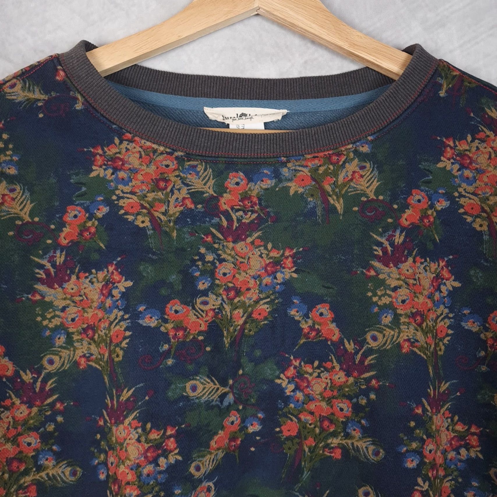 Vintage Natural Life Sweatshirt Womens S/M Navy Floral Oversized Boho Crewneck Pullover Size S / US 4 / IT 40 - 3 Thumbnail