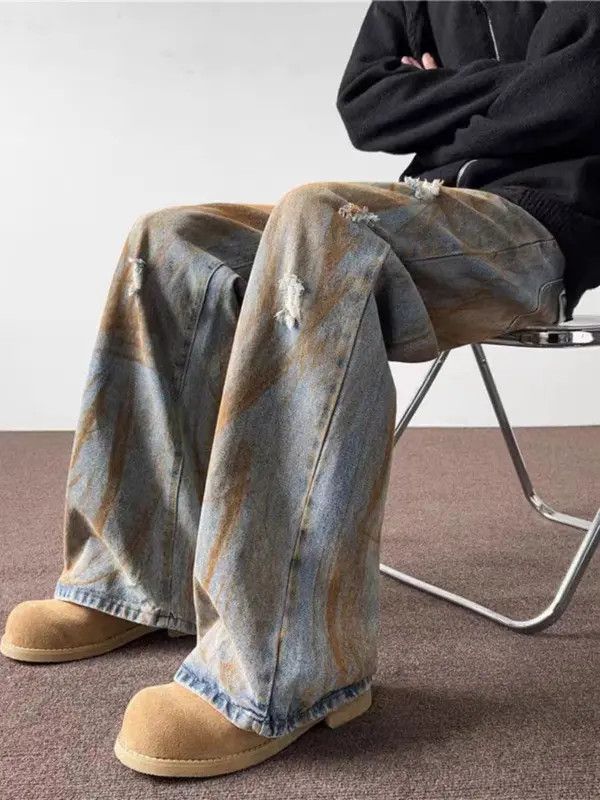 Japanese Brand Vintage street rust design washed and worn ripped jeans Size US 34 / EU 50 - 5 Thumbnail