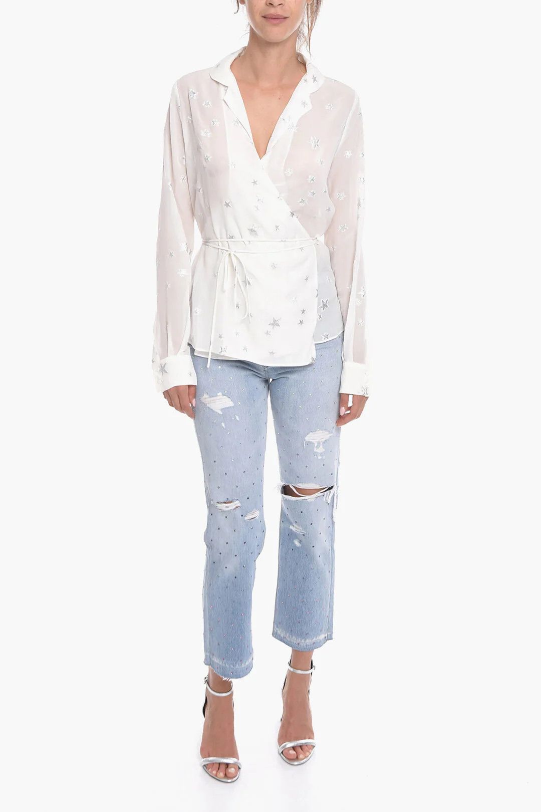 Amiri og1mm0426 Silk-Blend Wrap Shirt in White Size XS / US 0-2 / IT 36-38 - 4 Thumbnail