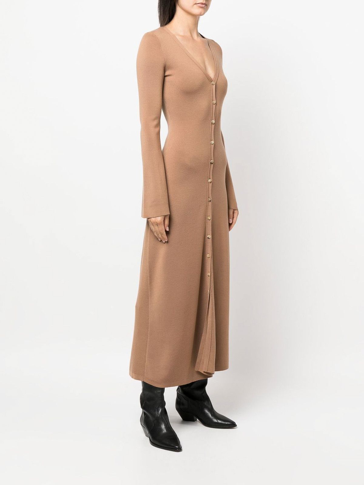 Chloe o1loc1c10425 Long V-Neck Wool Dress in Brown Size M / US 6-8 / IT 42-44 - 6 Thumbnail
