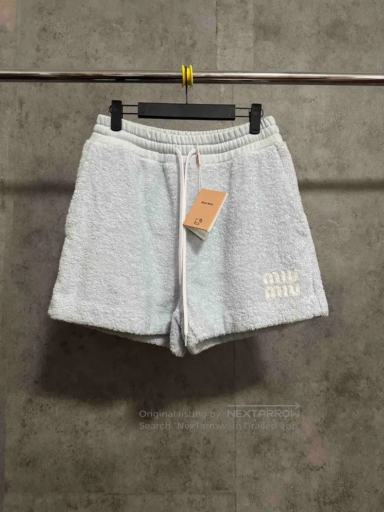 Miu Miu Miu Miu 40 Light blue logo letter flocking cotton casual sh Size 22" - 1 Thumbnail