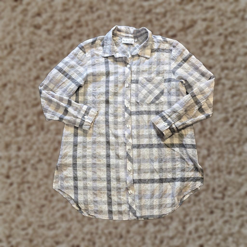 Habitat Habitat Top Womens Shirt Size Small Gray White Plaid Texture Button Long Sleeve Casual Size S / US 4 / IT 40 - 1 Thumbnail