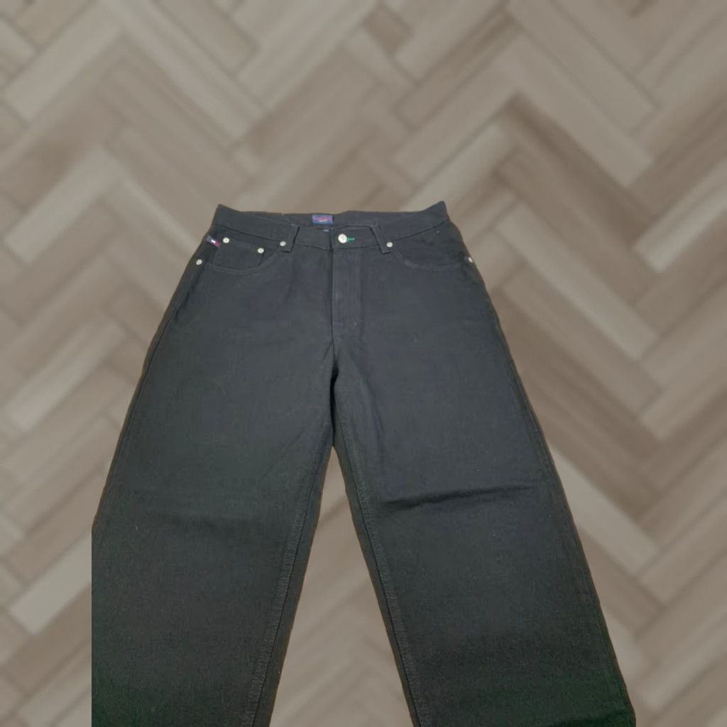 VINTAGE Tommy Hilfiger Jeans Mens 34x30 Black Denim 30 Inseam Relaxed Straight Hip Hop Y2K Baggy 11362