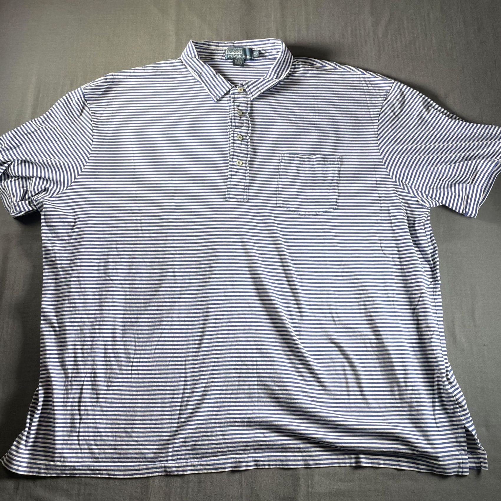 Polo Ralph Lauren VINTAGE Polo Ralph Lauren Polo Shirt Mens 4XB Big Blue Striped Pocket Jersey Shirt Mens Big 4X Blue Striped Pocket Size US XXL / EU 58 / 5 - 3 Thumbnail