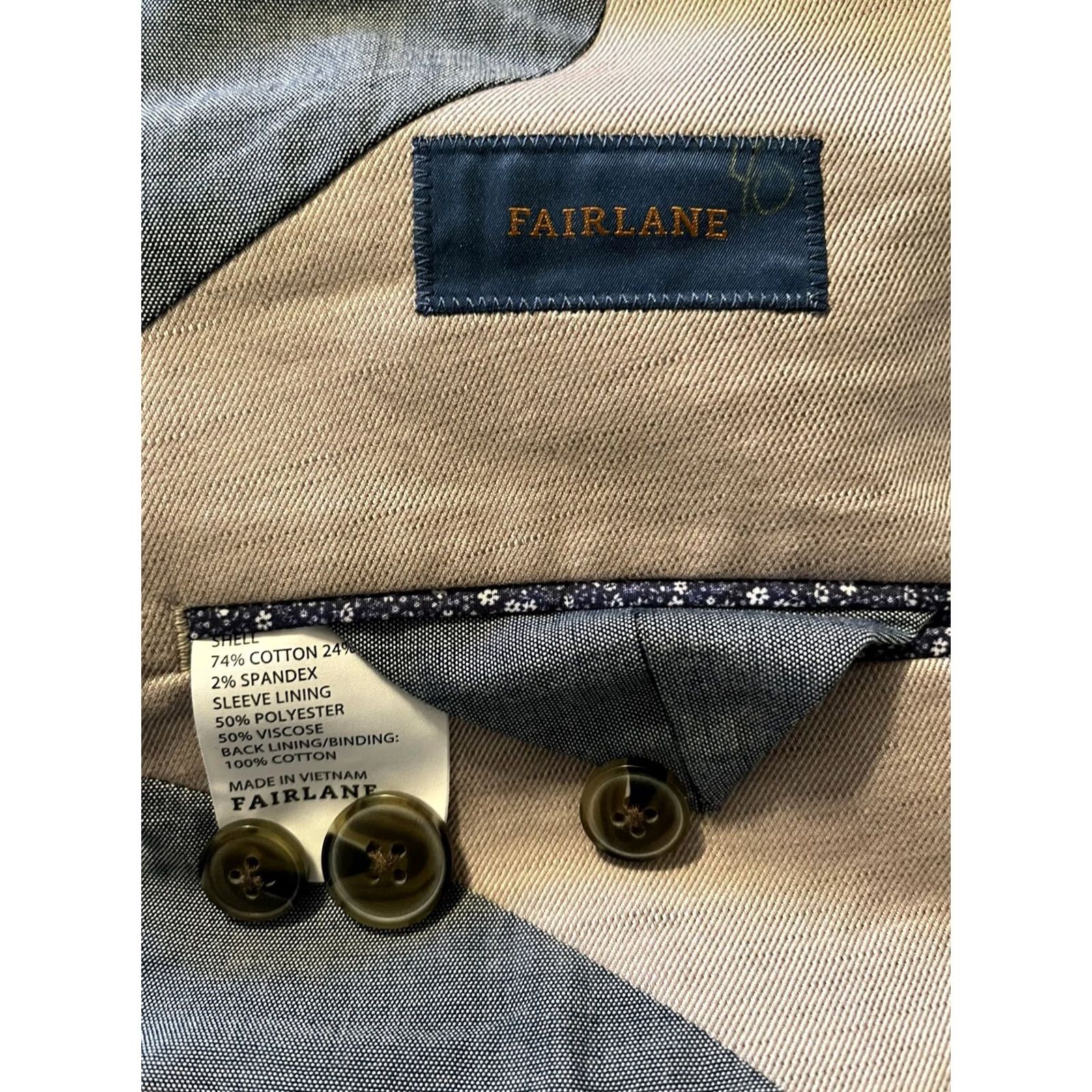 Vintage Fairlane Jacket Mens XL Beige Cotton Linen Khaki Suit Coat Sport Blazer Men Size 46R - 4 Thumbnail
