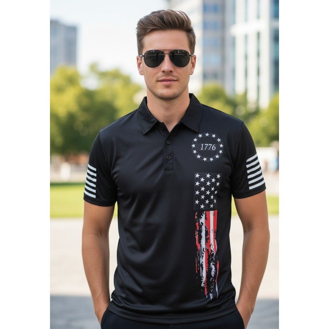 Other 1776 Patriotic Mens Polo Shirt Large American Flag Design Size US L / EU 52-54 / 3 - 2 Thumbnail