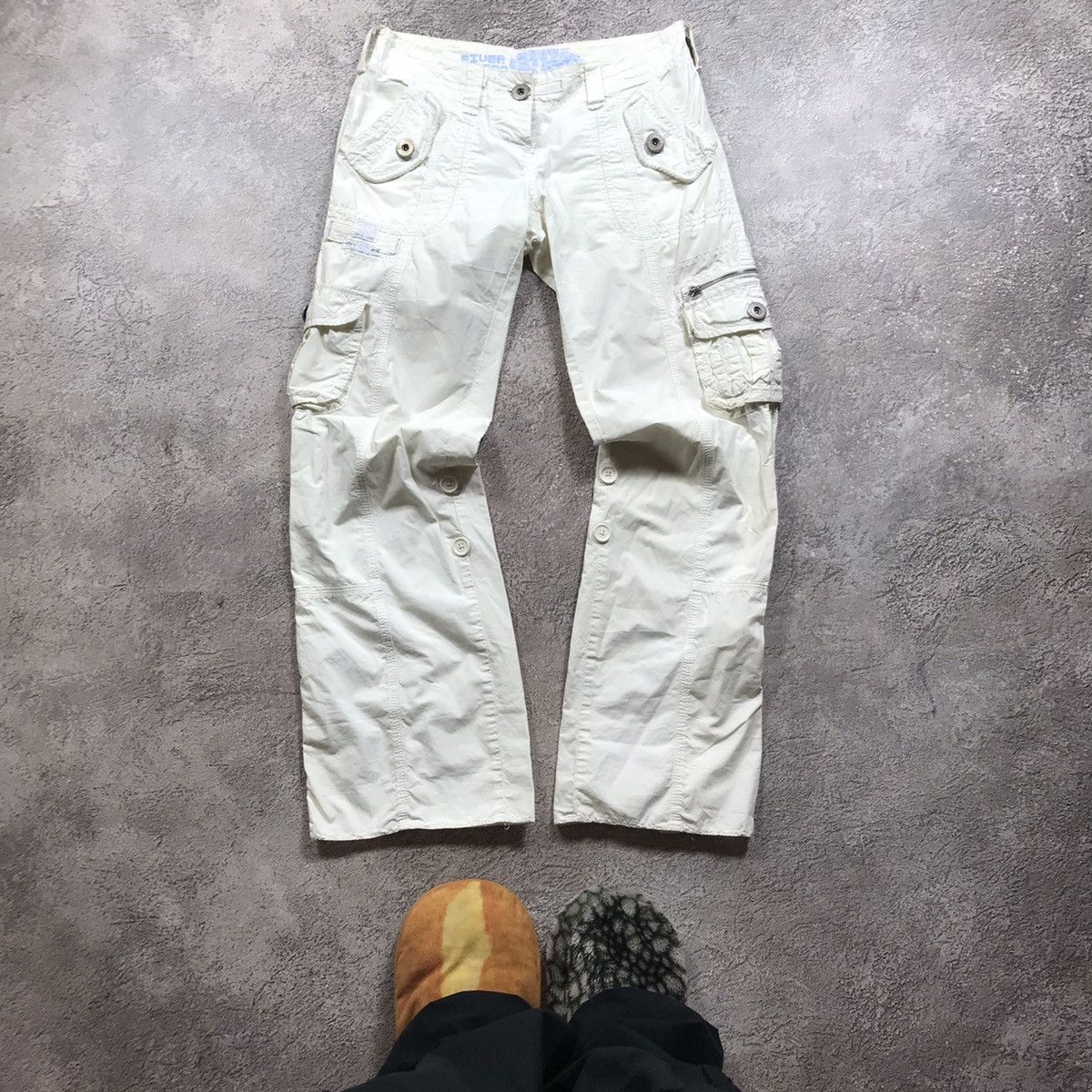 Vintage Vintage Y2K Baggy Cargo Pants Distressed Streetwear Cream 28 Size 28" / US 6 / IT 42 - 2 Thumbnail