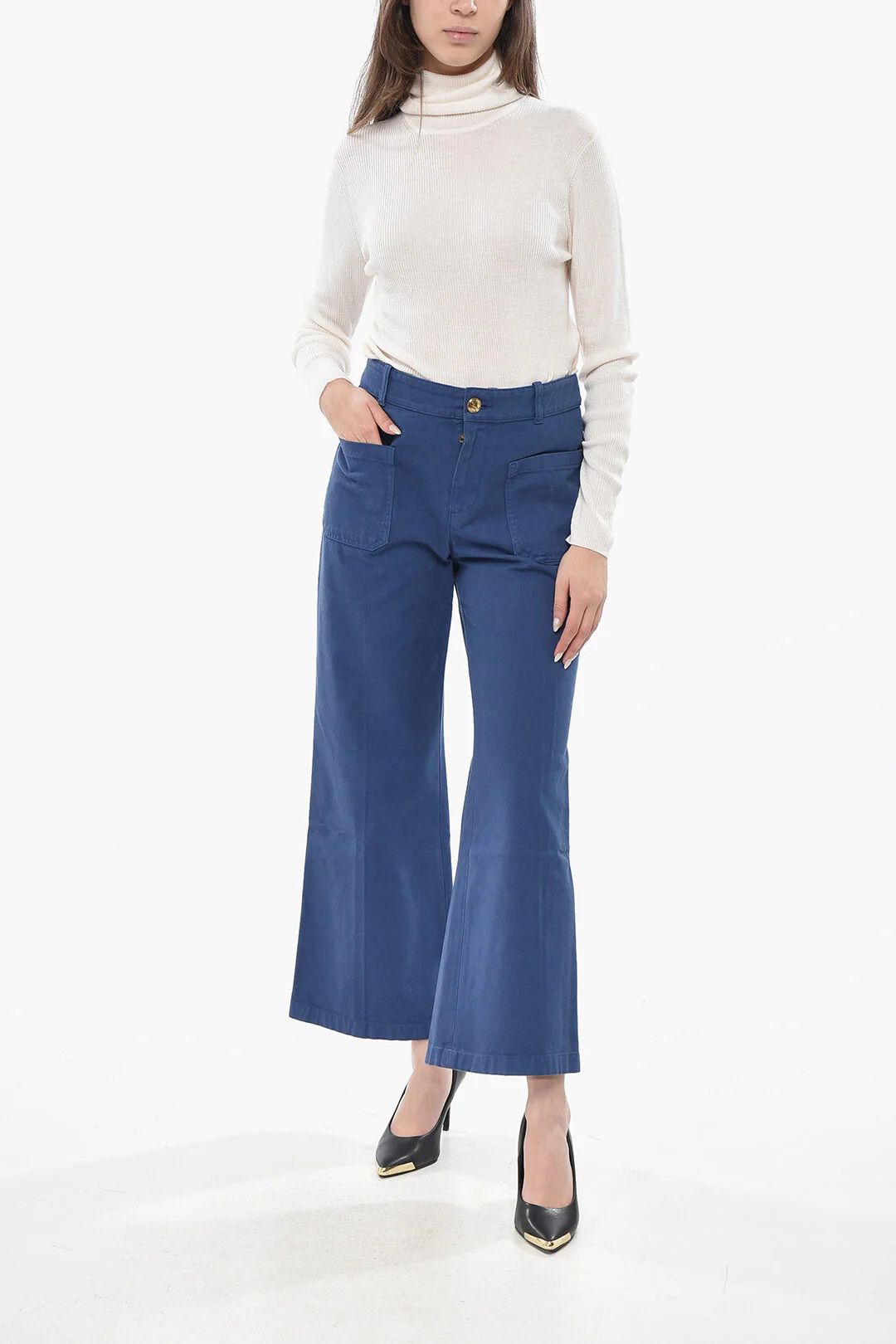 Chloe og1mm0426 Cotton Cropped-Fit in Blue Size 32" / US 10 / IT 46 - 3 Thumbnail