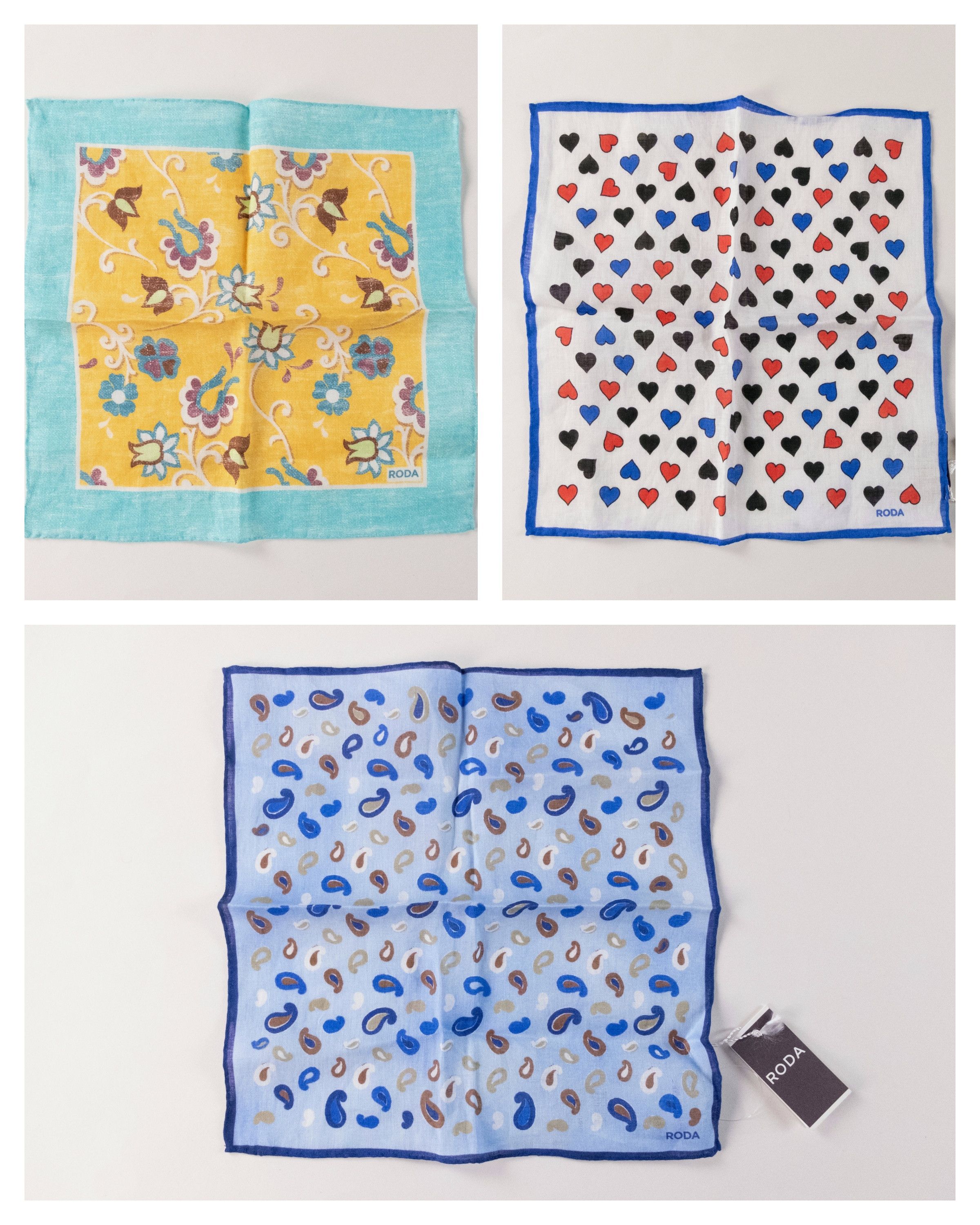 Other RODA 3 x hand made linen paisley heart floral pocket squares Size ONE SIZE - 1 Thumbnail