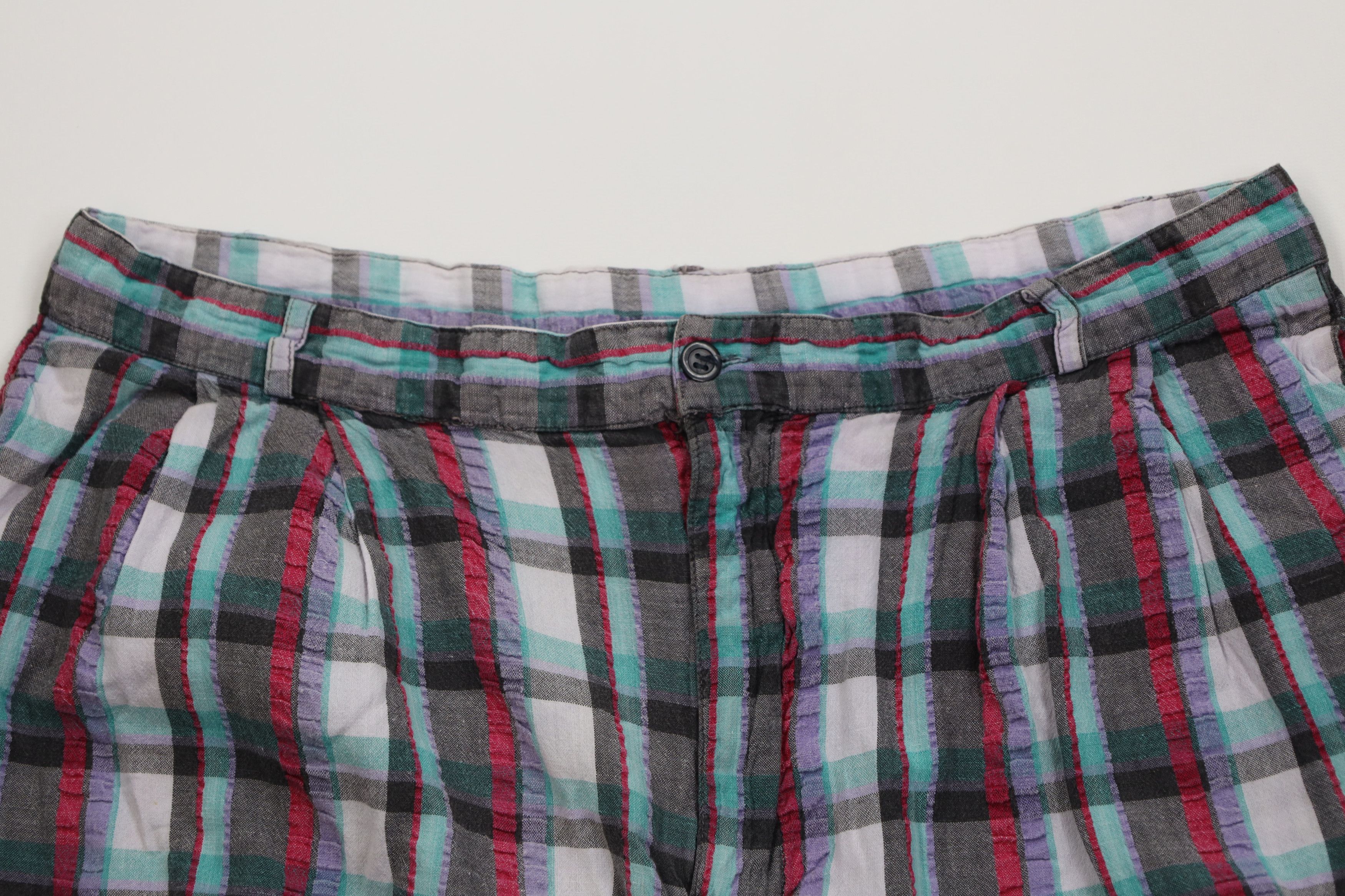 Vintage Vintage 90s IOU Madras Plaid Seersucker Chino Shorts Cotton Size US 30 / EU 46 - 2 Thumbnail