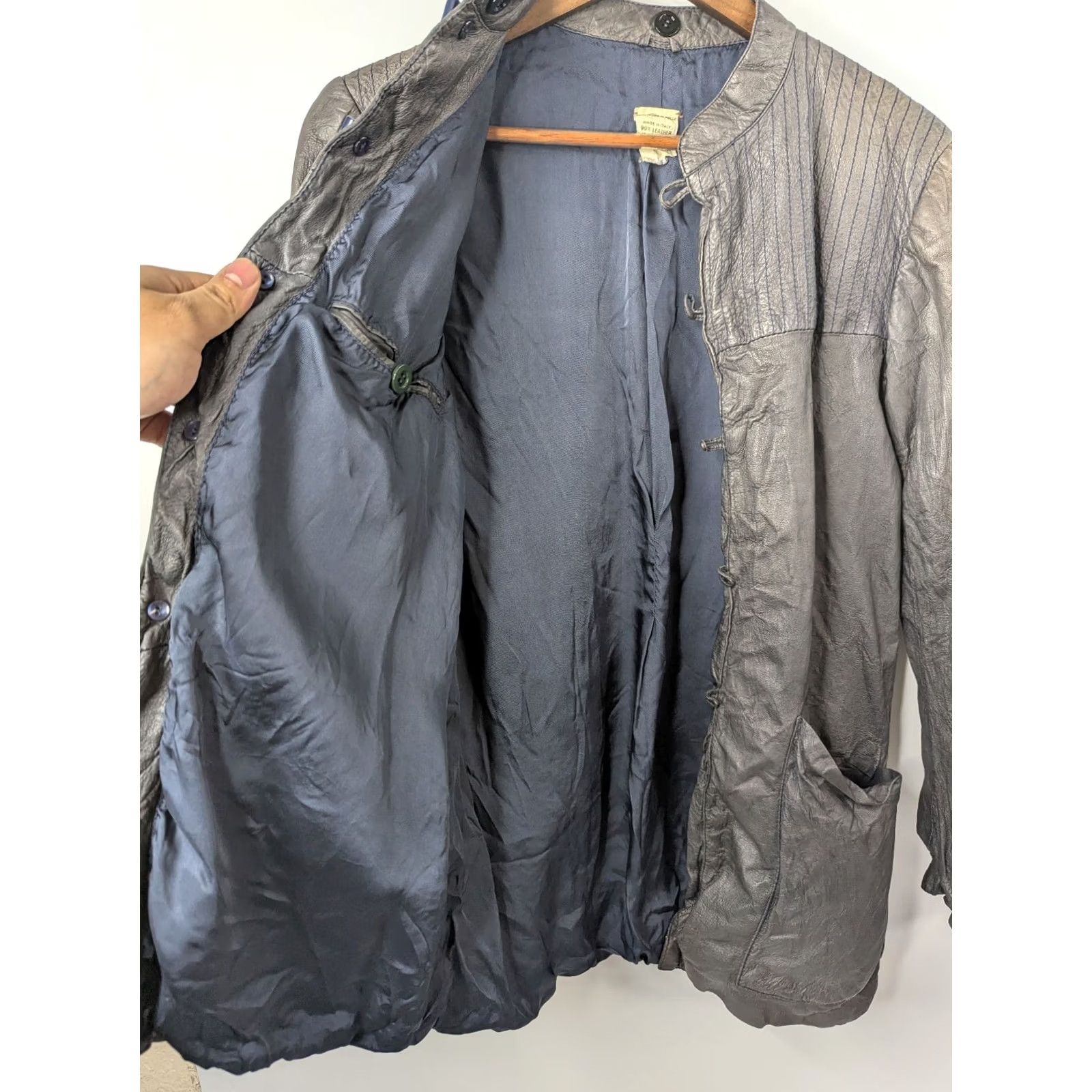 Vintage Alta Moda In Pelle Leather Jacket Rectangle Wooden Buttons Made in Italy Faded Leather Jacket Women One Size Gray Vintage No Size ONE SIZE - 3 Thumbnail